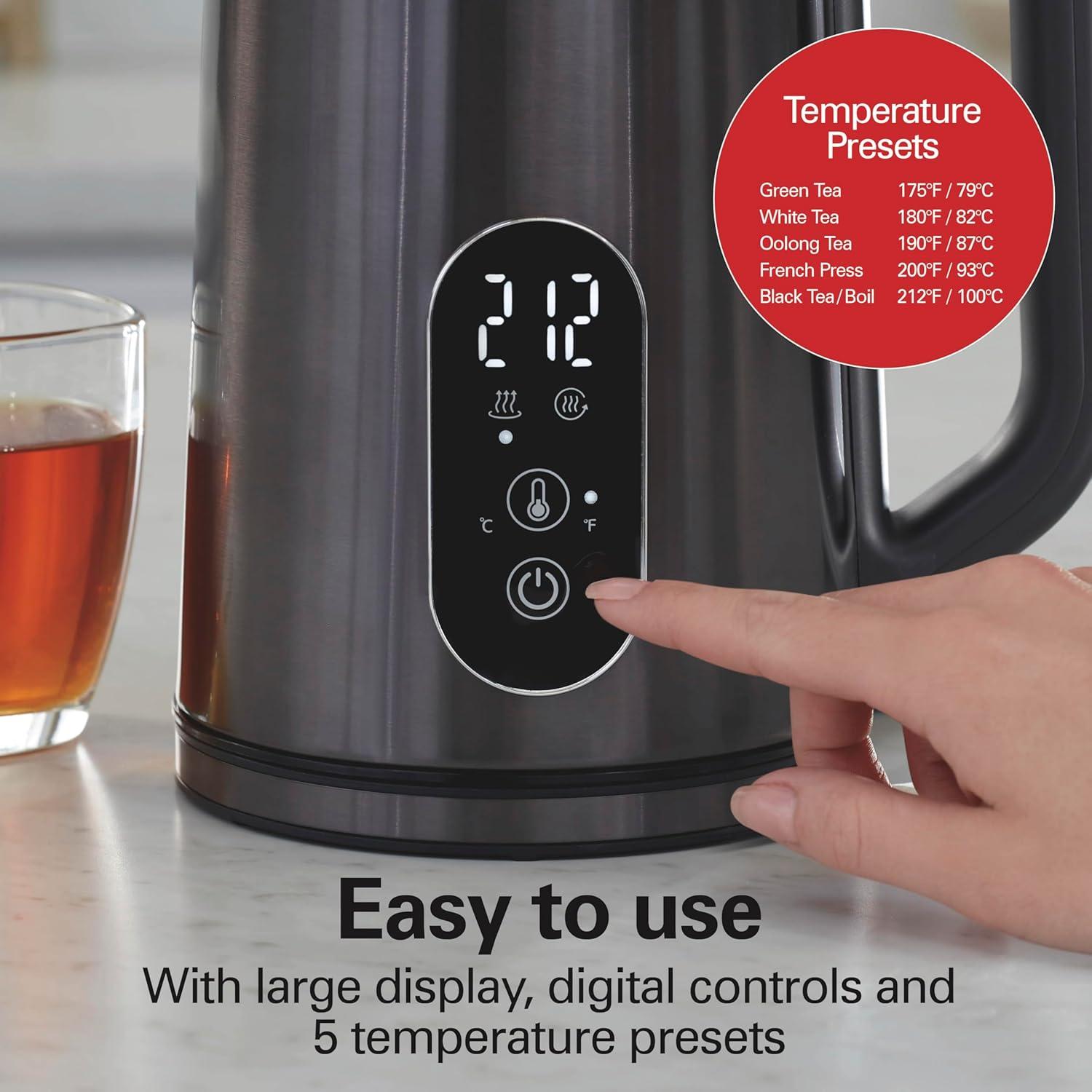 image:imageHamilton Beach Digital Temperature Control Electric Tea Kettle Hot Water Boiler amp Heater 17L 5 Preset Modes Keep Warm Fast Boil 1500 Watts BPA Free Double Wall Construction Black 40851