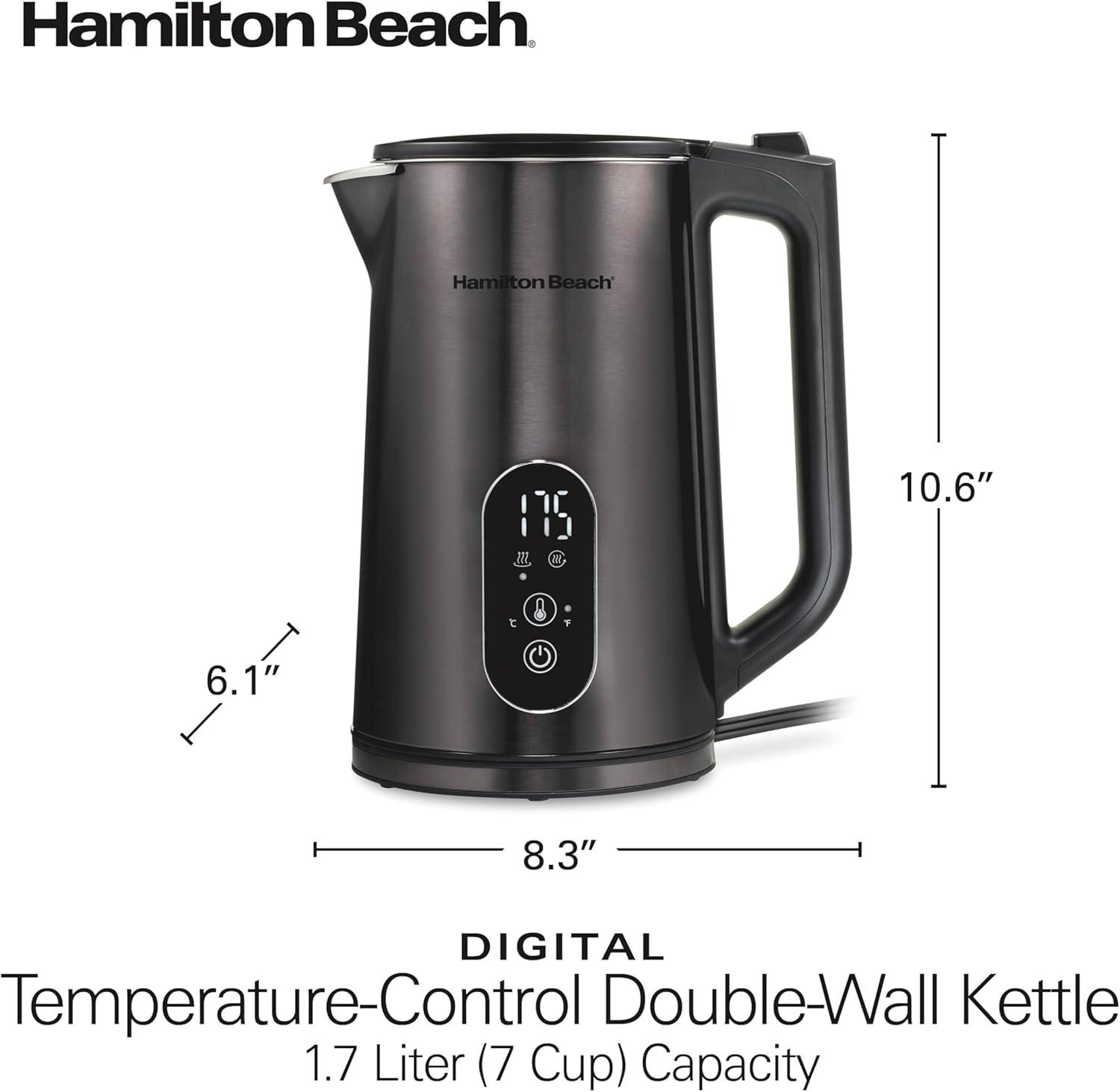 image:imageHamilton Beach Digital Temperature Control Electric Tea Kettle Hot Water Boiler amp Heater 17L 5 Preset Modes Keep Warm Fast Boil 1500 Watts BPA Free Double Wall Construction Black 40851