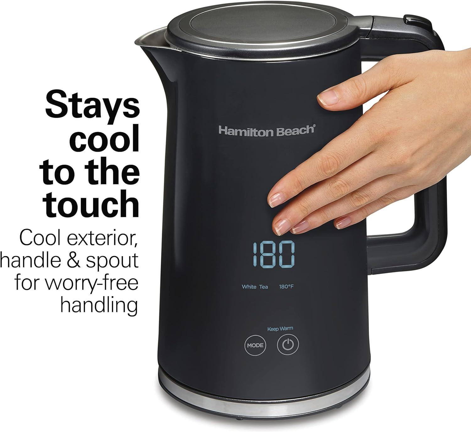 image:imageHamilton Beach Digital Temperature Control Electric Tea Kettle Hot Water Boiler amp Heater 17L 5 Preset Modes Keep Warm Fast Boil 1500 Watts BPA Free CoolTouch Exterior Black 4103318 Quarts