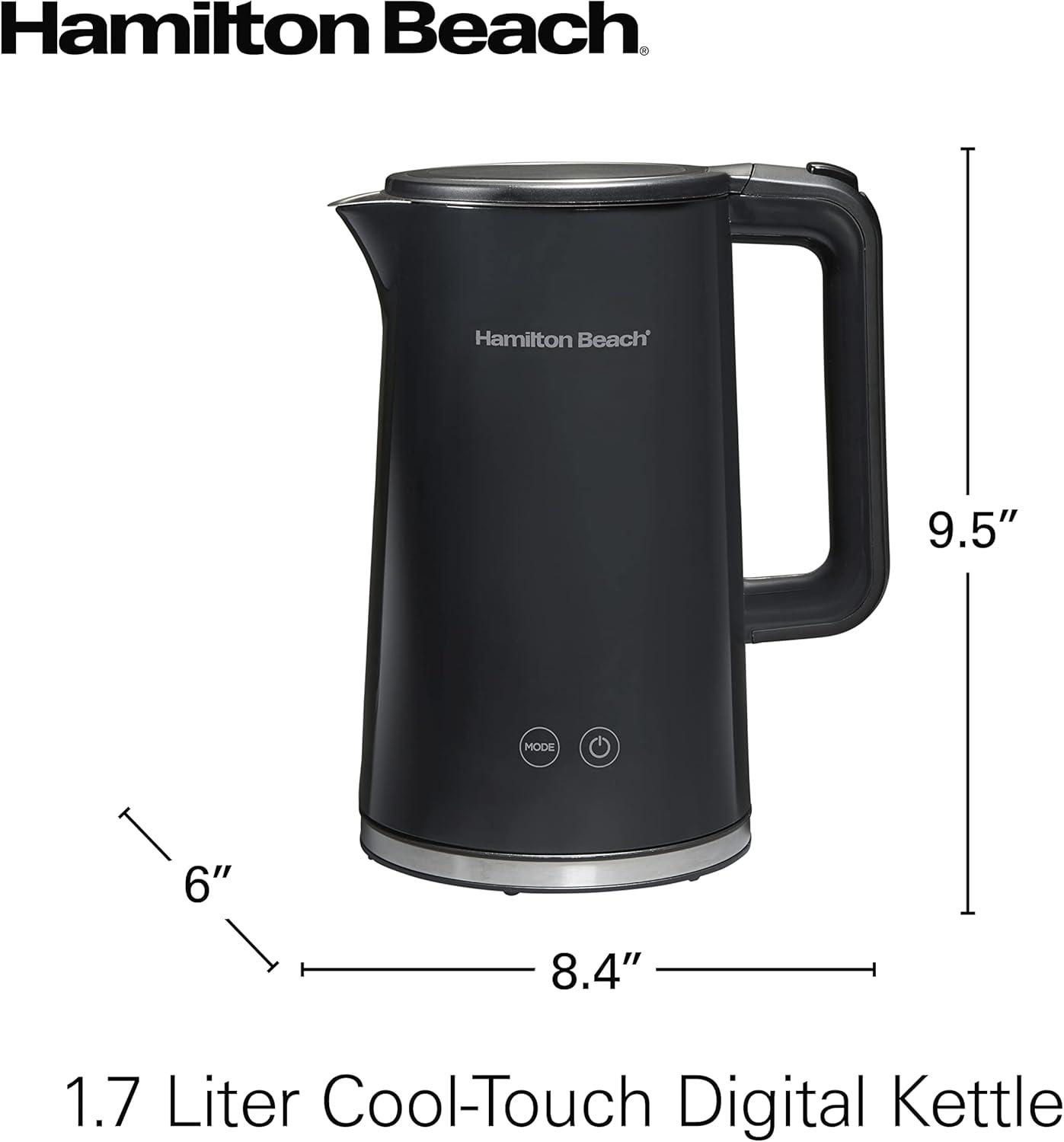 image:imageHamilton Beach Digital Temperature Control Electric Tea Kettle Hot Water Boiler amp Heater 17L 5 Preset Modes Keep Warm Fast Boil 1500 Watts BPA Free CoolTouch Exterior Black 4103318 Quarts