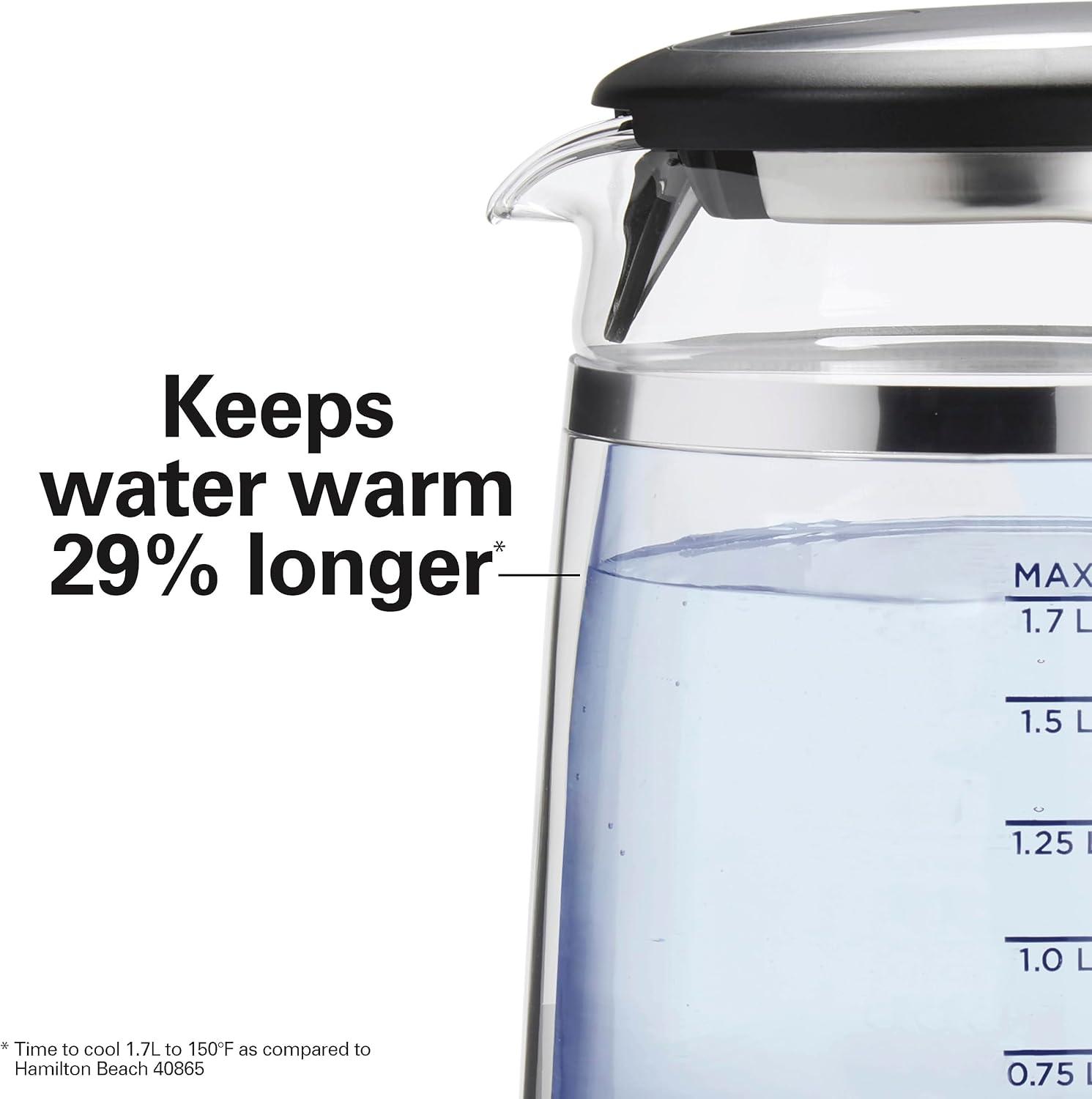 image:imageHamilton Beach Double Wall 17L Electric Kettle Water Boiler amp Heater BuiltIn Mesh Filter AutoShutoff amp BoilDry Protection Cordless Serving Variable LED Indicator Glass 4085018 Quarts