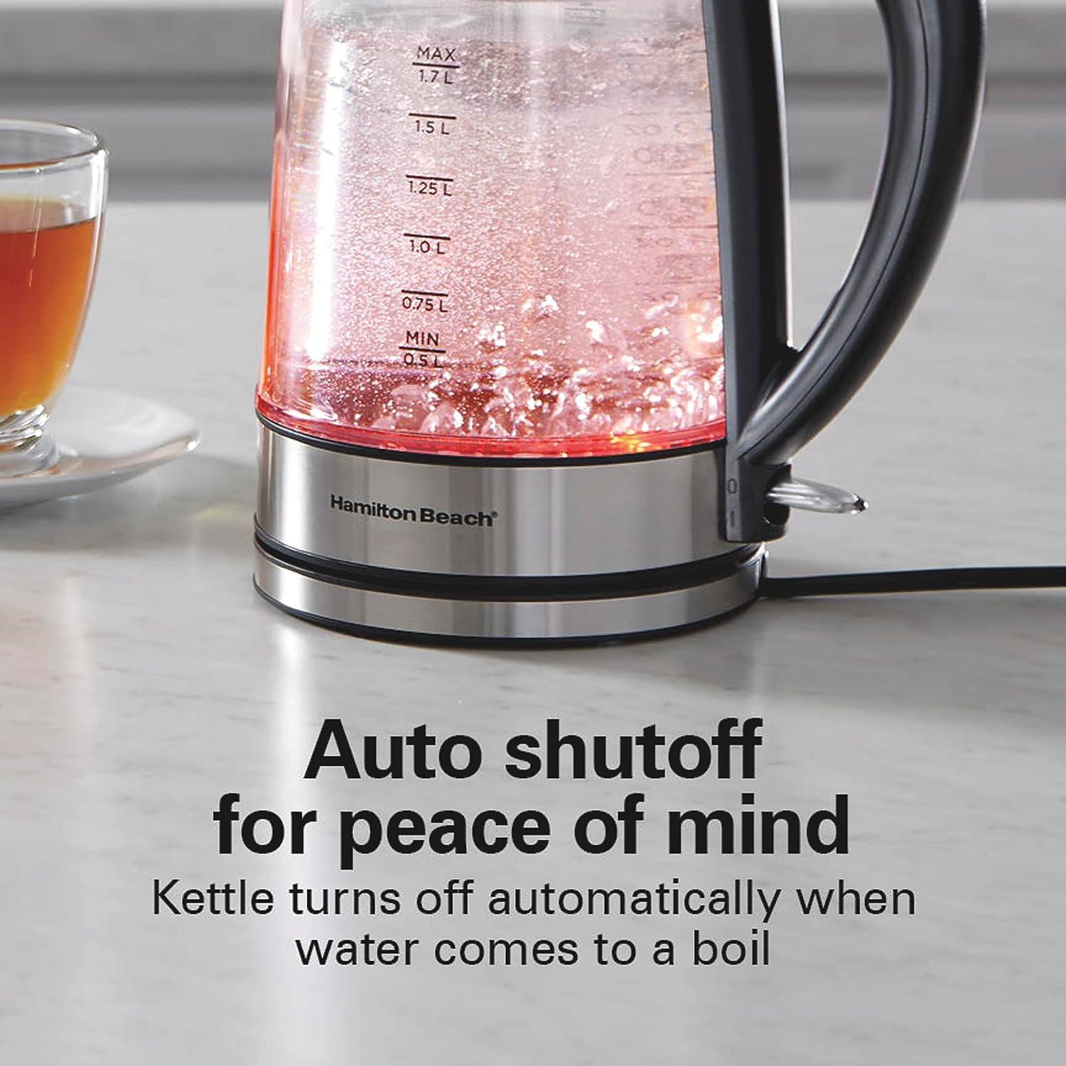 image:imageHamilton Beach Double Wall 17L Electric Kettle Water Boiler amp Heater BuiltIn Mesh Filter AutoShutoff amp BoilDry Protection Cordless Serving Variable LED Indicator Glass 4085018 Quarts