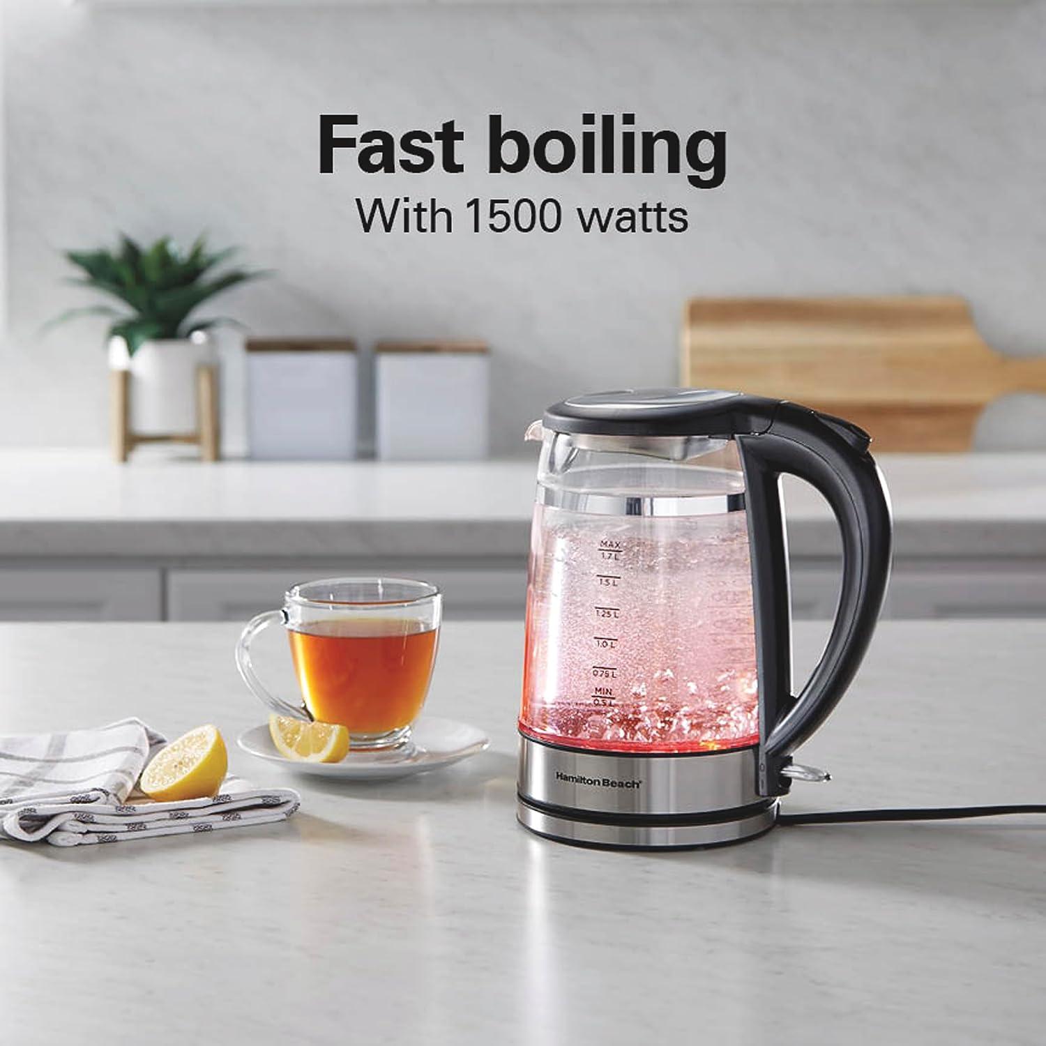 image:imageHamilton Beach Double Wall 17L Electric Kettle Water Boiler amp Heater BuiltIn Mesh Filter AutoShutoff amp BoilDry Protection Cordless Serving Variable LED Indicator Glass 4085018 Quarts