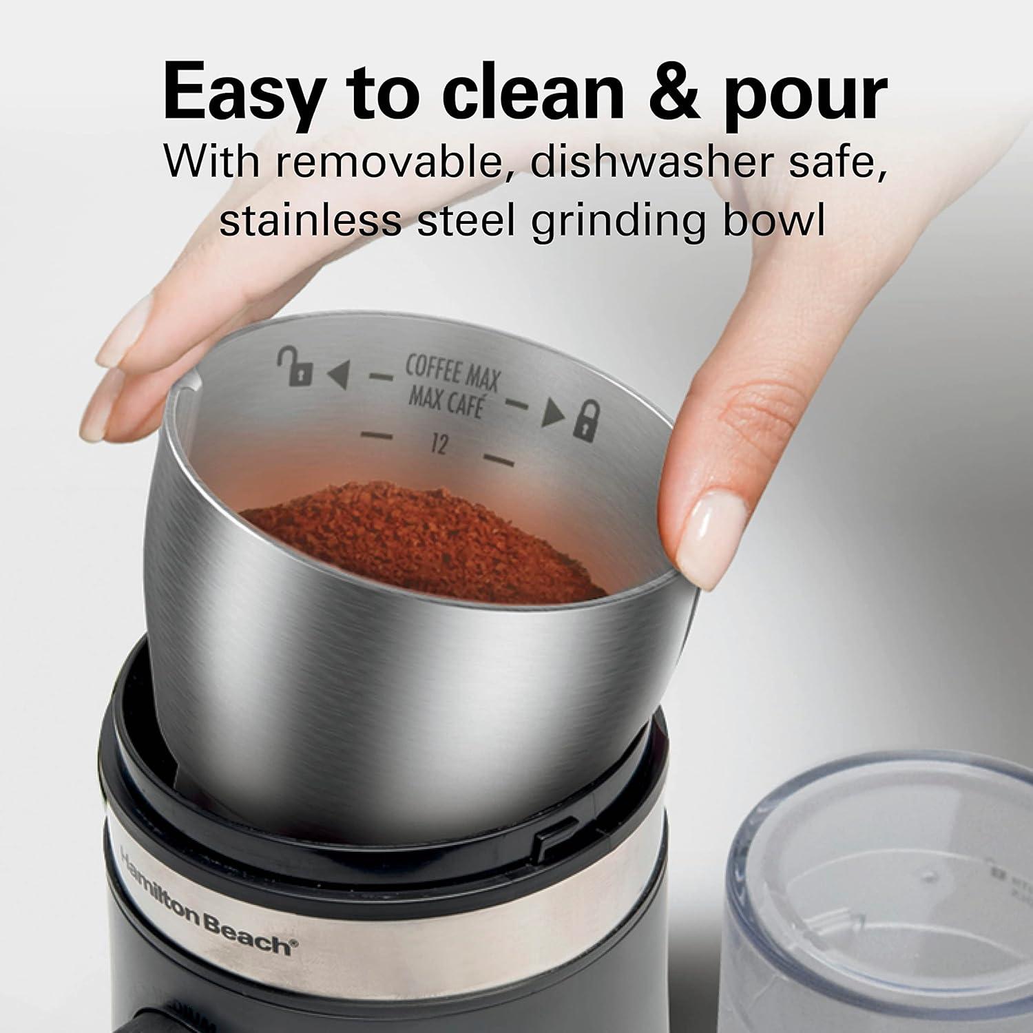 image:imageHamilton Beach Electric Coffee Grinder for Beans Spices and More with Multiple Grind Settings for up to 14 Cups Removable Stainless Steel Chamber Grey 80396C 10 oz