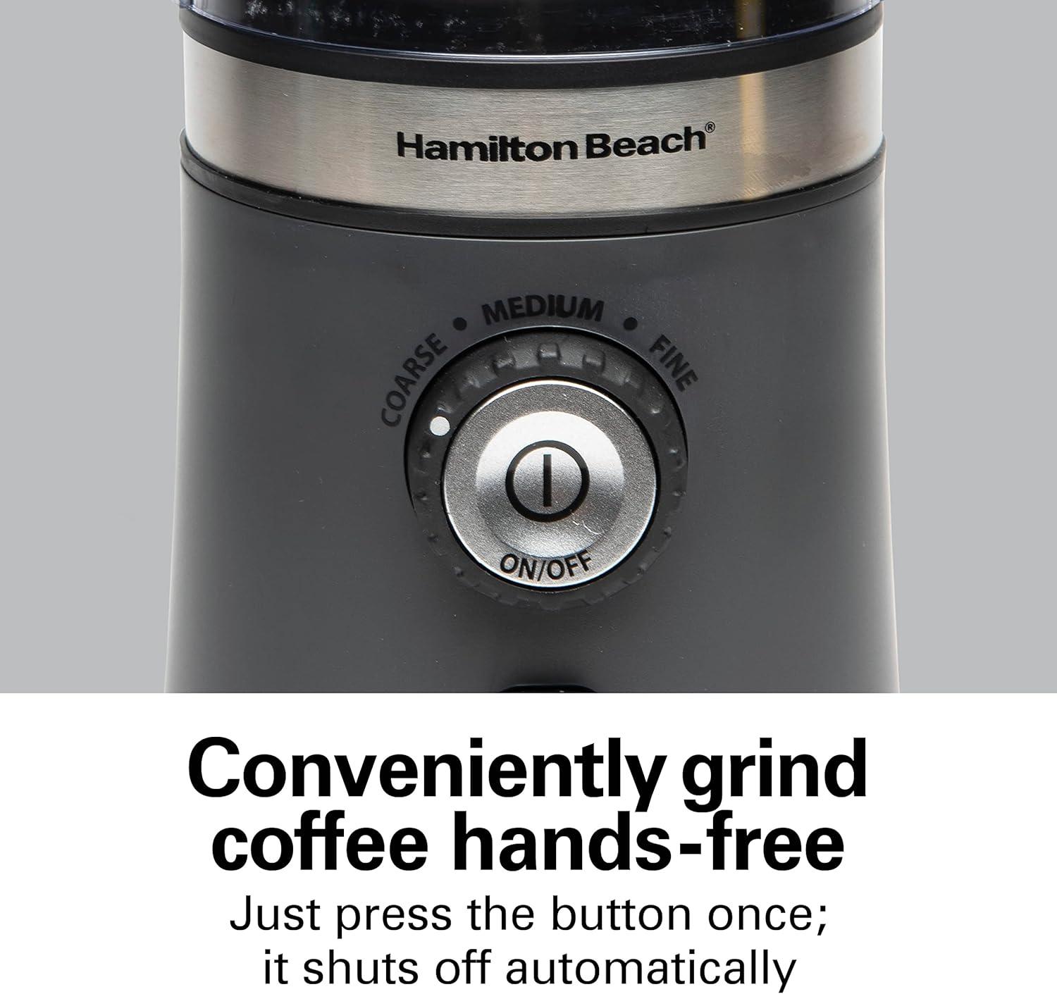 image:imageHamilton Beach Electric Coffee Grinder for Beans Spices and More with Multiple Grind Settings for up to 14 Cups Removable Stainless Steel Chamber Grey 80396C 10 oz