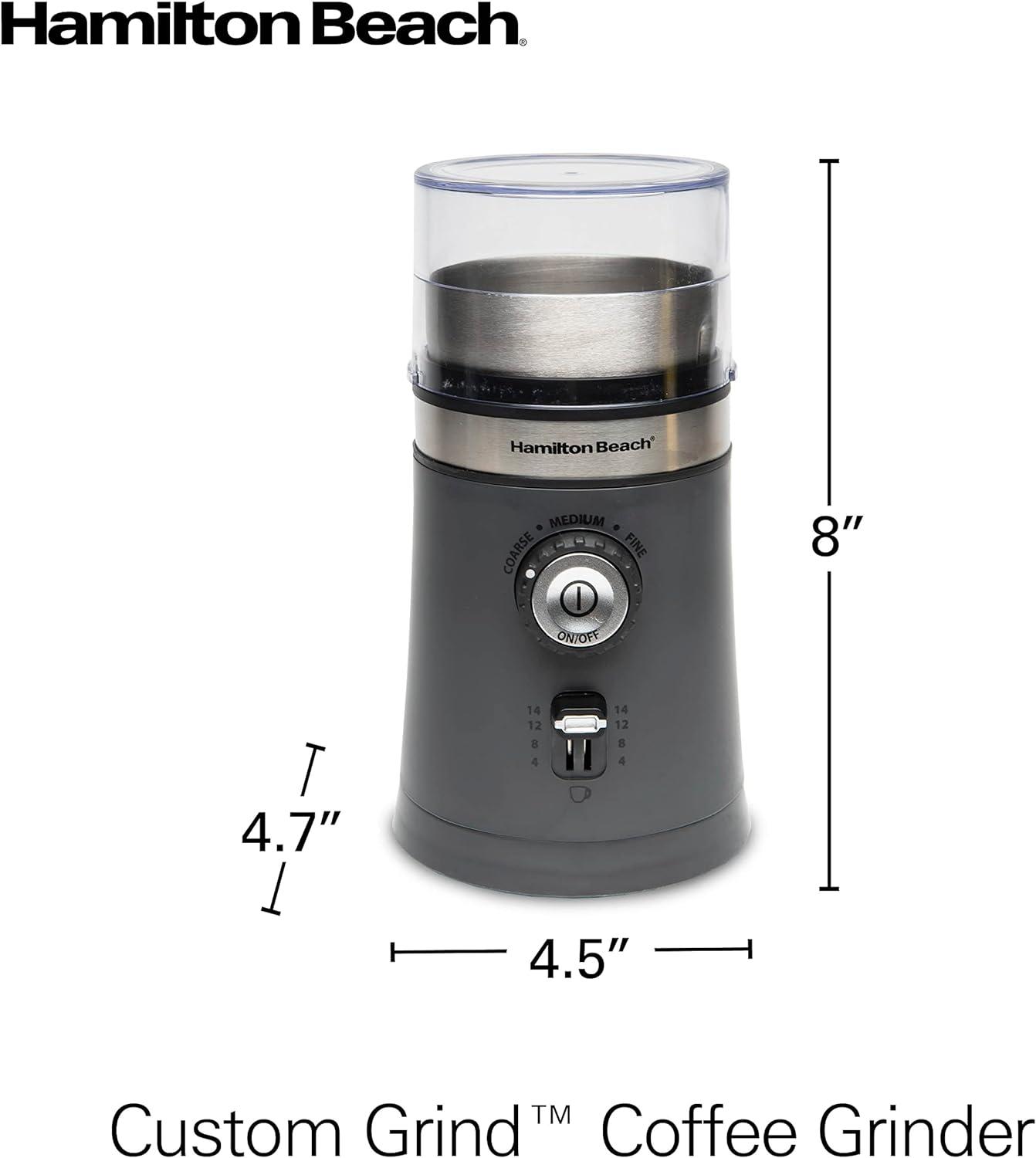 image:imageHamilton Beach Electric Coffee Grinder for Beans Spices and More with Multiple Grind Settings for up to 14 Cups Removable Stainless Steel Chamber Grey 80396C 10 oz