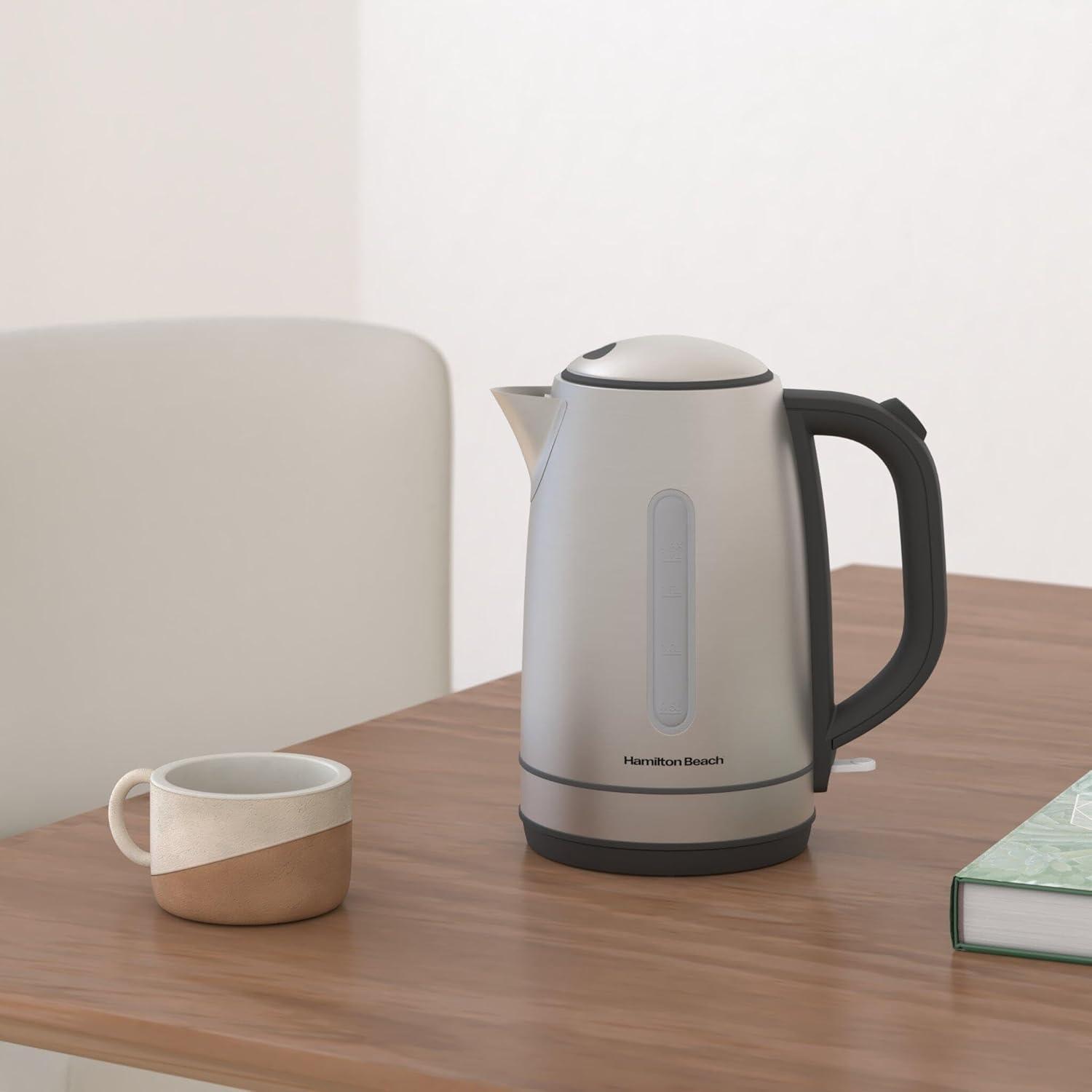 image:imageHamilton Beach Electric Tea Kettle Water Boiler amp Heater 17 Liter Cordless Serving 1500 Watts for Fast Boiling AutoShutoff and BoilDry Protection Stainless Steel with LED Light Ring 41037Stainless Steel with LED Light Ring