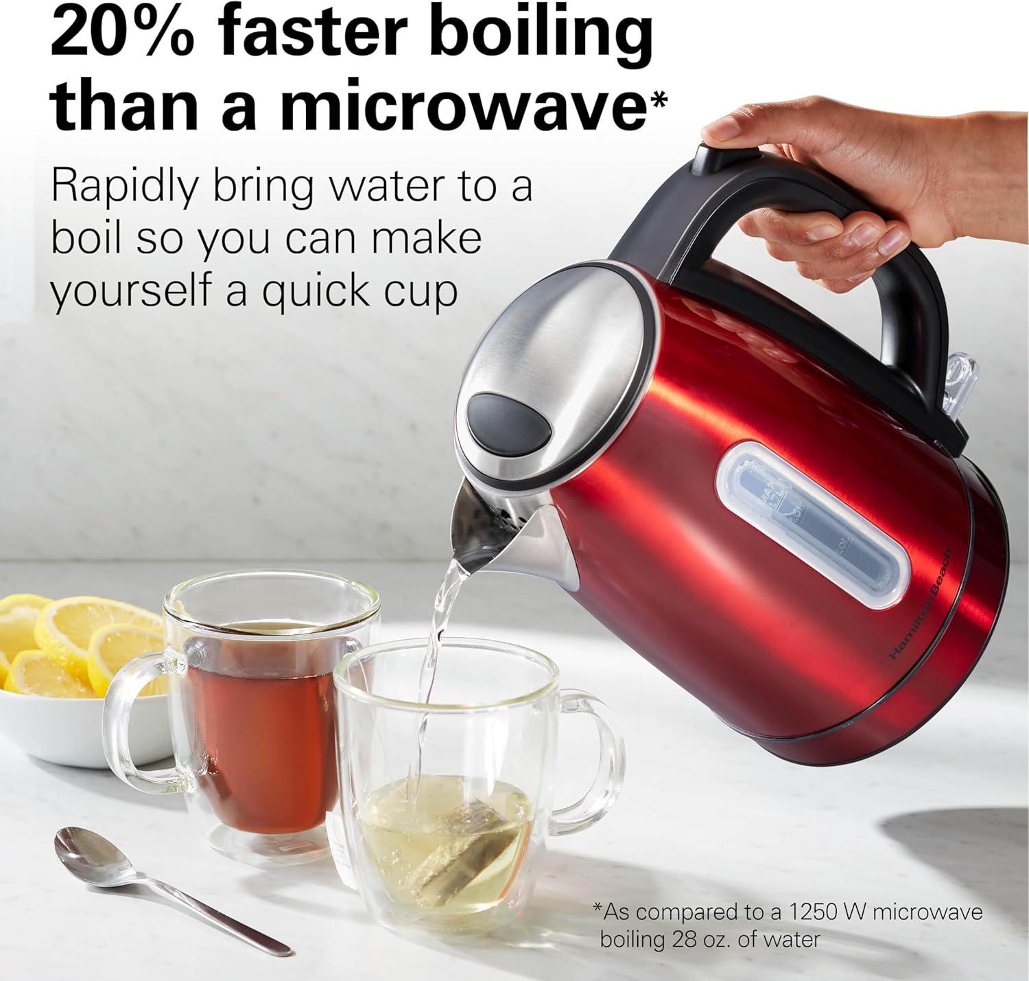 image:imageHamilton Beach Electric Tea Kettle Water Boiler amp Heater 17 Liter Cordless Serving 1500 Watts for Fast Boiling AutoShutoff and BoilDry Protection Stainless Steel with LED Light Ring 41037Red with LED Light Ring