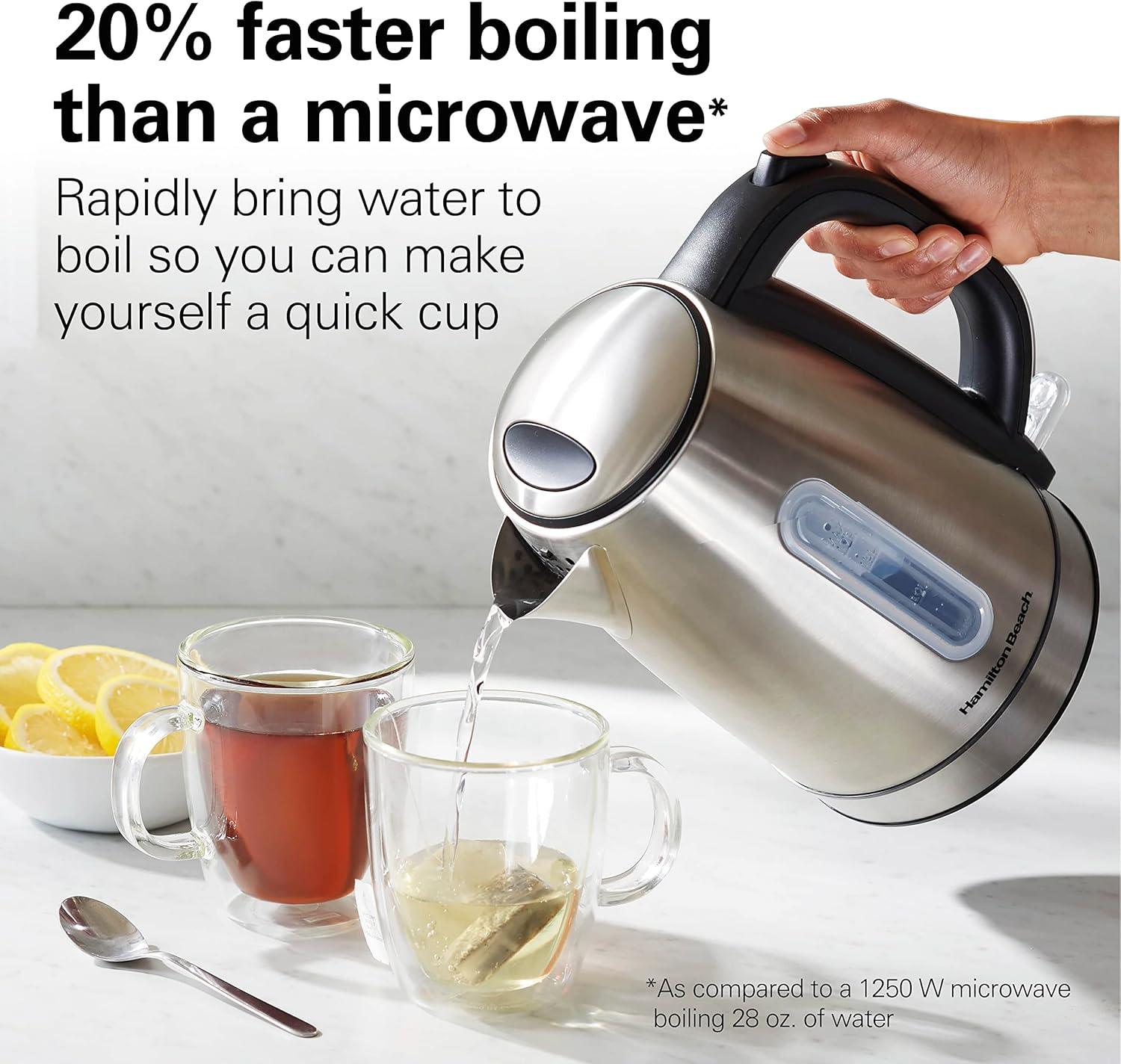image:imageHamilton Beach Electric Tea Kettle Water Boiler amp Heater 17 Liter Cordless Serving 1500 Watts for Fast Boiling AutoShutoff and BoilDry Protection Stainless Steel with LED Light Ring 41037Stainless Steel with LED Light Ring