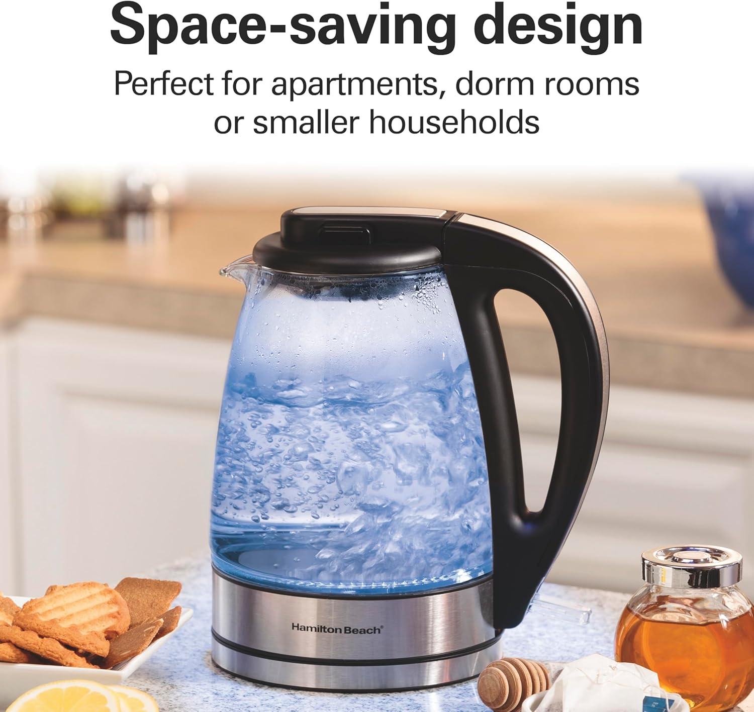 image:imageHamilton Beach Electric Tea Kettle Water Boiler amp Heater 18 Liter 1500 Watts for Fast Boiling BPA Free Cordless Serving AutoShutoff amp BoilDry Protection Blue LED Glass 40853C11 Quarts