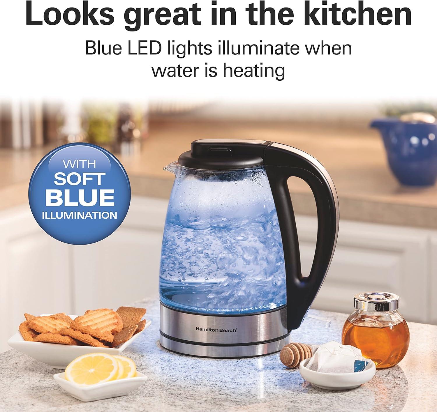 image:imageHamilton Beach Electric Tea Kettle Water Boiler amp Heater 18 Liter 1500 Watts for Fast Boiling BPA Free Cordless Serving AutoShutoff amp BoilDry Protection Blue LED Glass 40853C11 Quarts