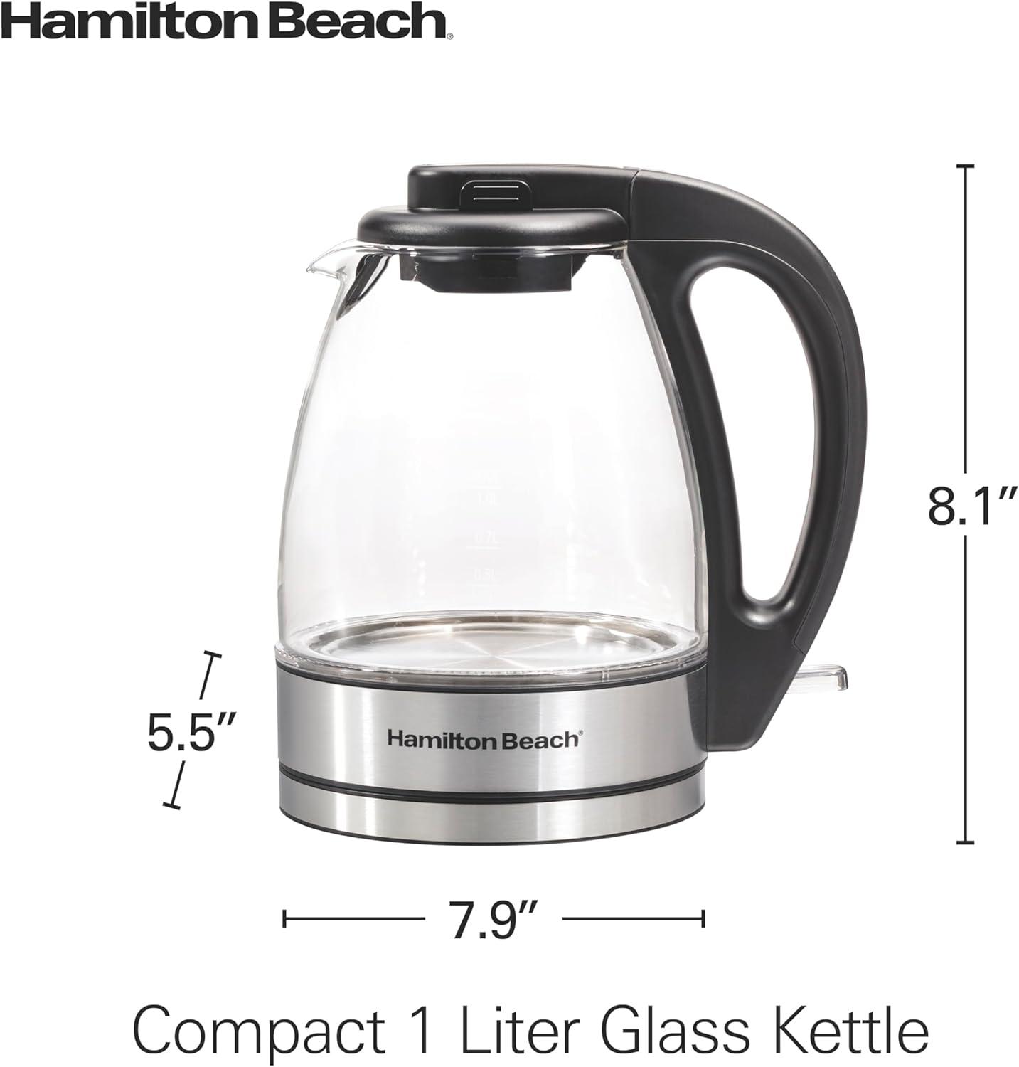 image:imageHamilton Beach Electric Tea Kettle Water Boiler amp Heater 18 Liter 1500 Watts for Fast Boiling BPA Free Cordless Serving AutoShutoff amp BoilDry Protection Blue LED Glass 40853C11 Quarts