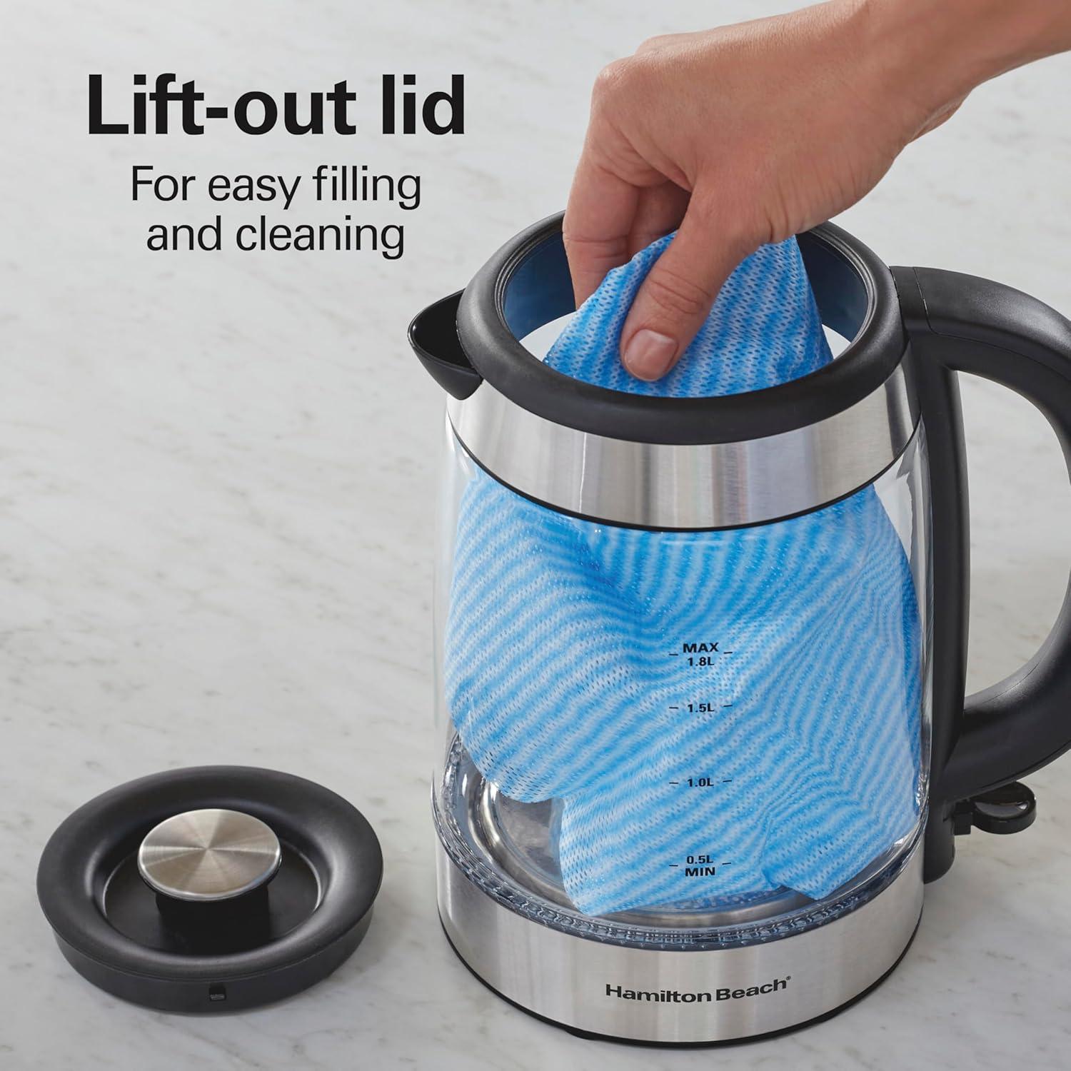 image:imageHamilton Beach Electric Tea Kettle Water Boiler amp Heater 18 Liter 1500 Watts for Fast Boiling BPA Free Cordless Serving AutoShutoff amp BoilDry Protection Blue LED Glass 40853C19 Quarts
