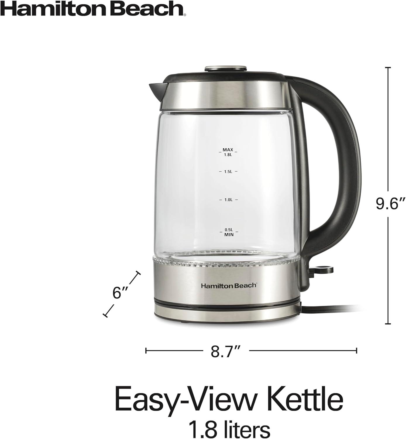 image:imageHamilton Beach Electric Tea Kettle Water Boiler amp Heater 18 Liter 1500 Watts for Fast Boiling BPA Free Cordless Serving AutoShutoff amp BoilDry Protection Blue LED Glass 40853C19 Quarts