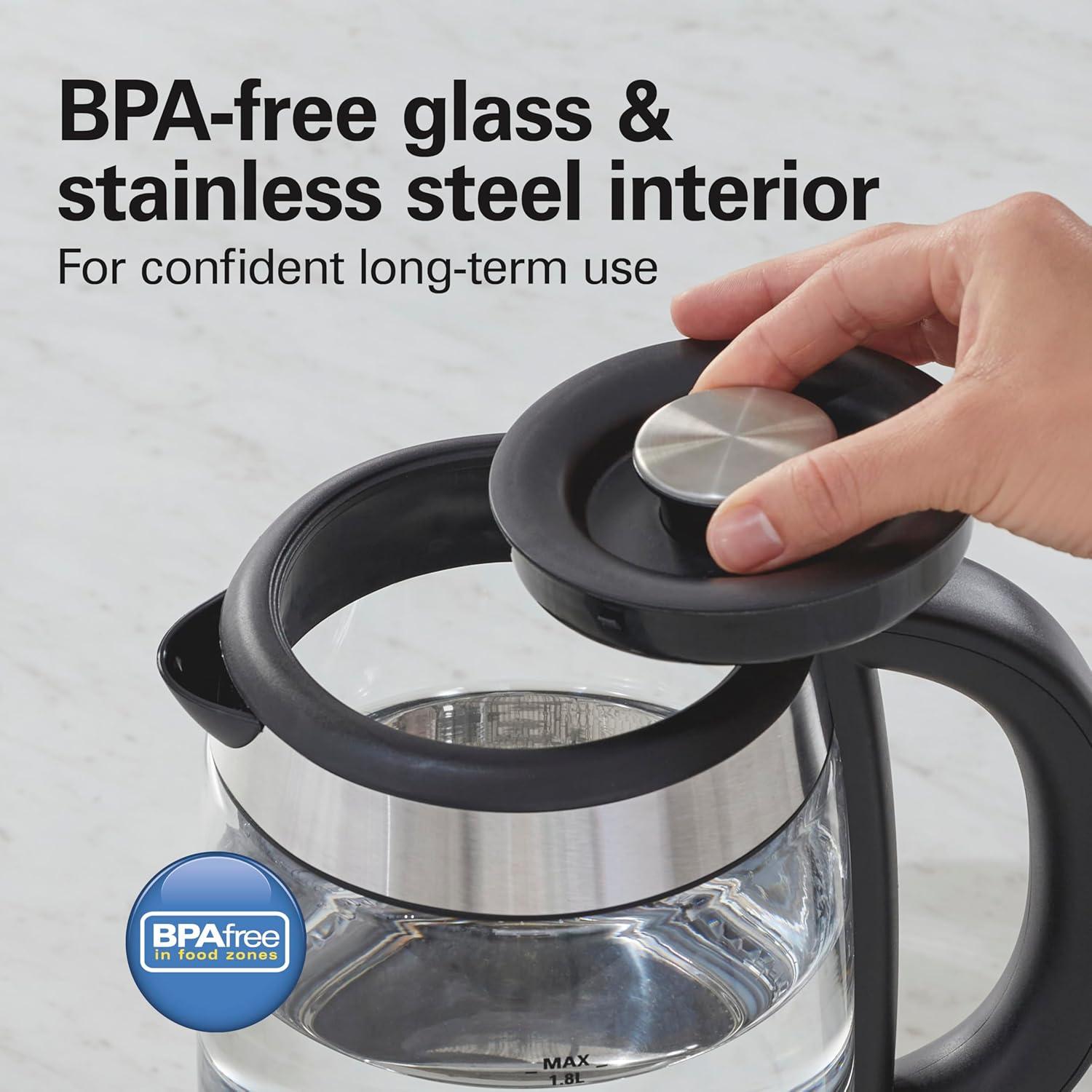 image:imageHamilton Beach Electric Tea Kettle Water Boiler amp Heater 18 Liter 1500 Watts for Fast Boiling BPA Free Cordless Serving AutoShutoff amp BoilDry Protection Blue LED Glass 40853C19 Quarts