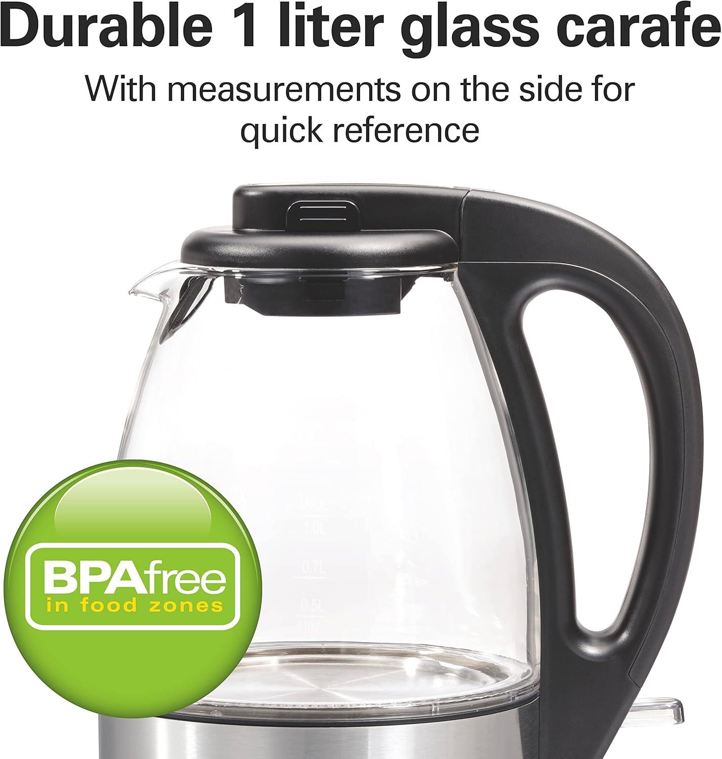 image:imageHamilton Beach Electric Tea Kettle Water Boiler amp Heater 18 Liter 1500 Watts for Fast Boiling BPA Free Cordless Serving AutoShutoff amp BoilDry Protection Blue LED Glass 40853C11 Quarts
