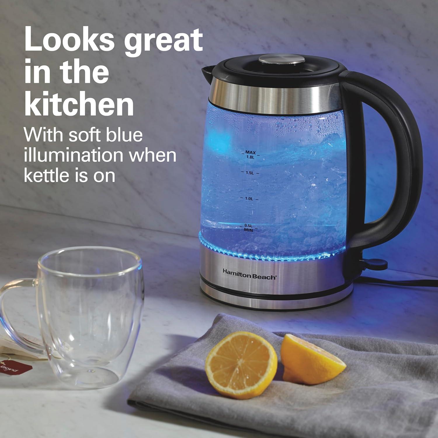 image:imageHamilton Beach Electric Tea Kettle Water Boiler amp Heater 18 Liter 1500 Watts for Fast Boiling BPA Free Cordless Serving AutoShutoff amp BoilDry Protection Blue LED Glass 40853C19 Quarts