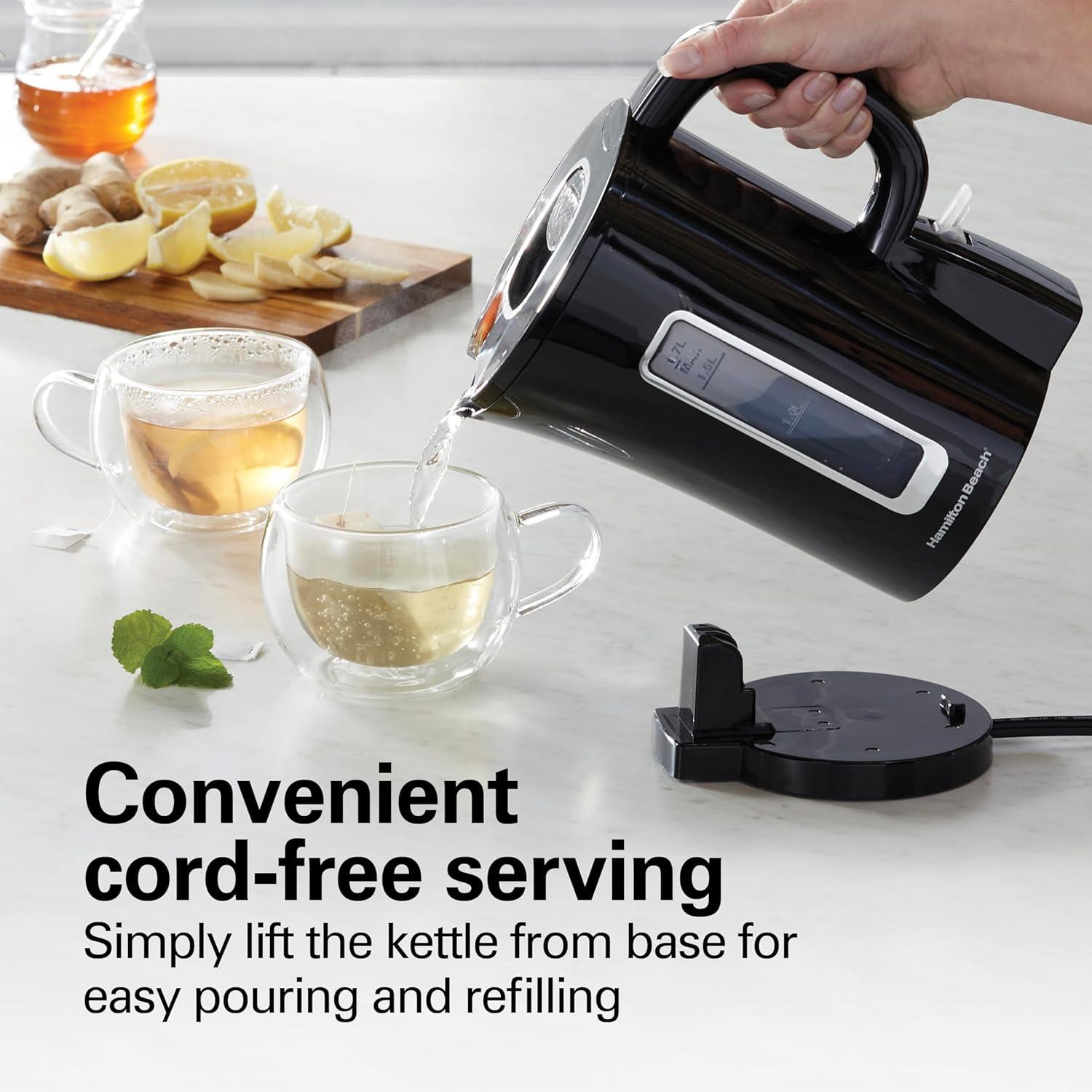 image:imageHamilton Beach Electric Tea Kettle Water Boiler amp Heater Cordless Serving AutoShutoff amp BoilDry Protection 1500 Watts for Fast Boiling 17 Liter Black 41038G18 Quarts