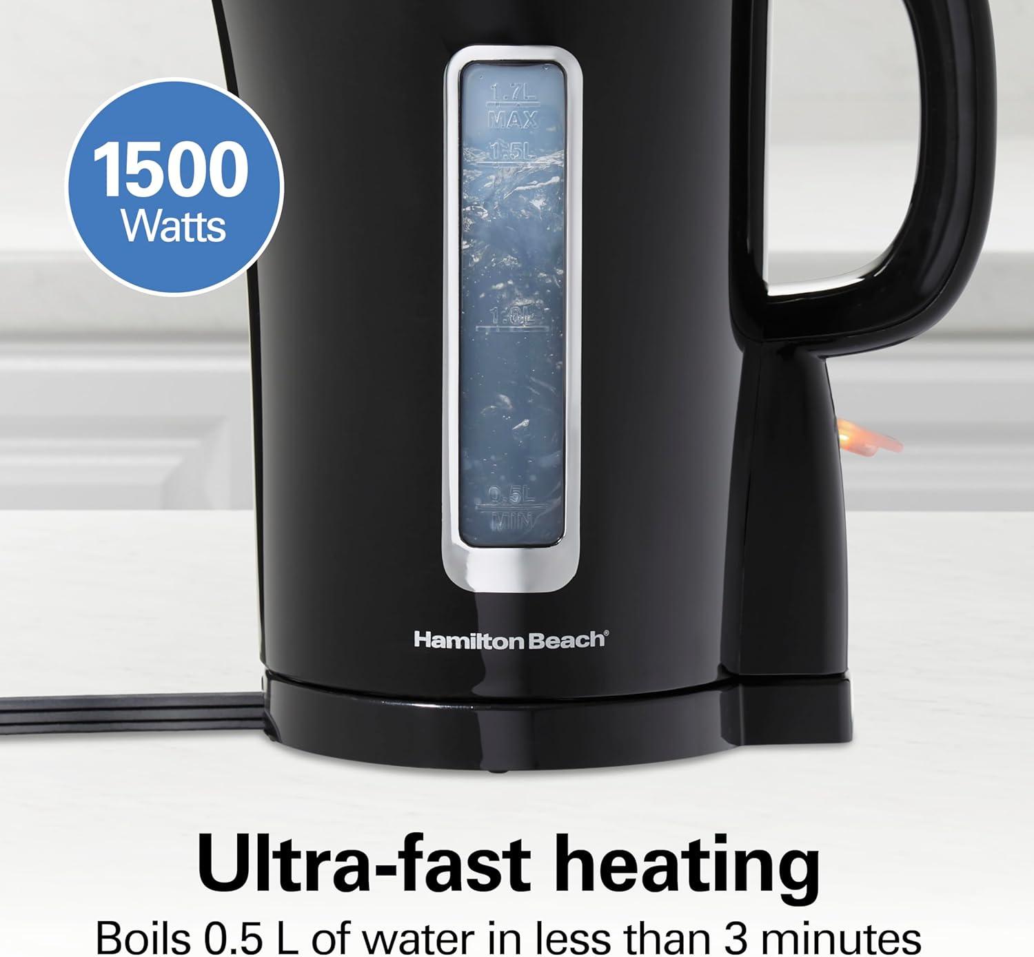 image:imageHamilton Beach Electric Tea Kettle Water Boiler amp Heater Cordless Serving AutoShutoff amp BoilDry Protection 1500 Watts for Fast Boiling 17 Liter Black 41038G18 Quarts