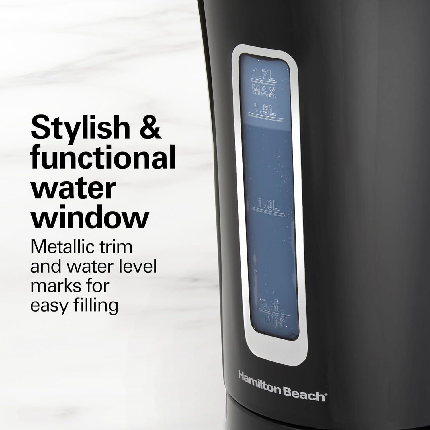 image:imageHamilton Beach Electric Tea Kettle Water Boiler amp Heater Cordless Serving AutoShutoff amp BoilDry Protection 1500 Watts for Fast Boiling 17 Liter Black 41038G18 Quarts