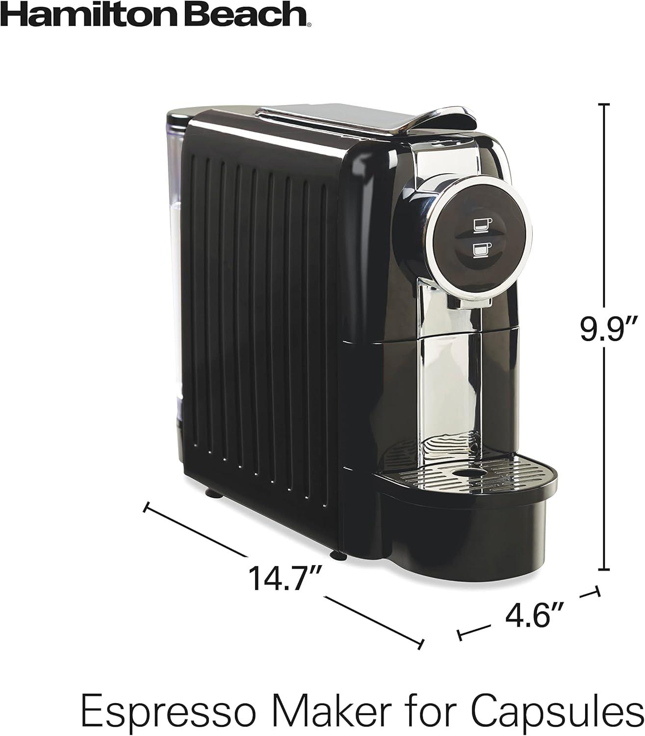 image:imageHamilton Beach Espresso Machine Compatible with Nespresso Pods Single Serve Coffee Maker Powerful Italian 19 Bar Pump 22 oz Water Reservoir Custom Cup Size Holds 13 Capsules Black 40726Black