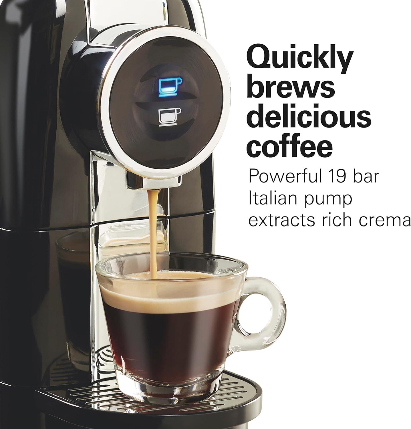 image:imageHamilton Beach Espresso Machine Compatible with Nespresso Pods Single Serve Coffee Maker Powerful Italian 19 Bar Pump 22 oz Water Reservoir Custom Cup Size Holds 13 Capsules Black 40726Black