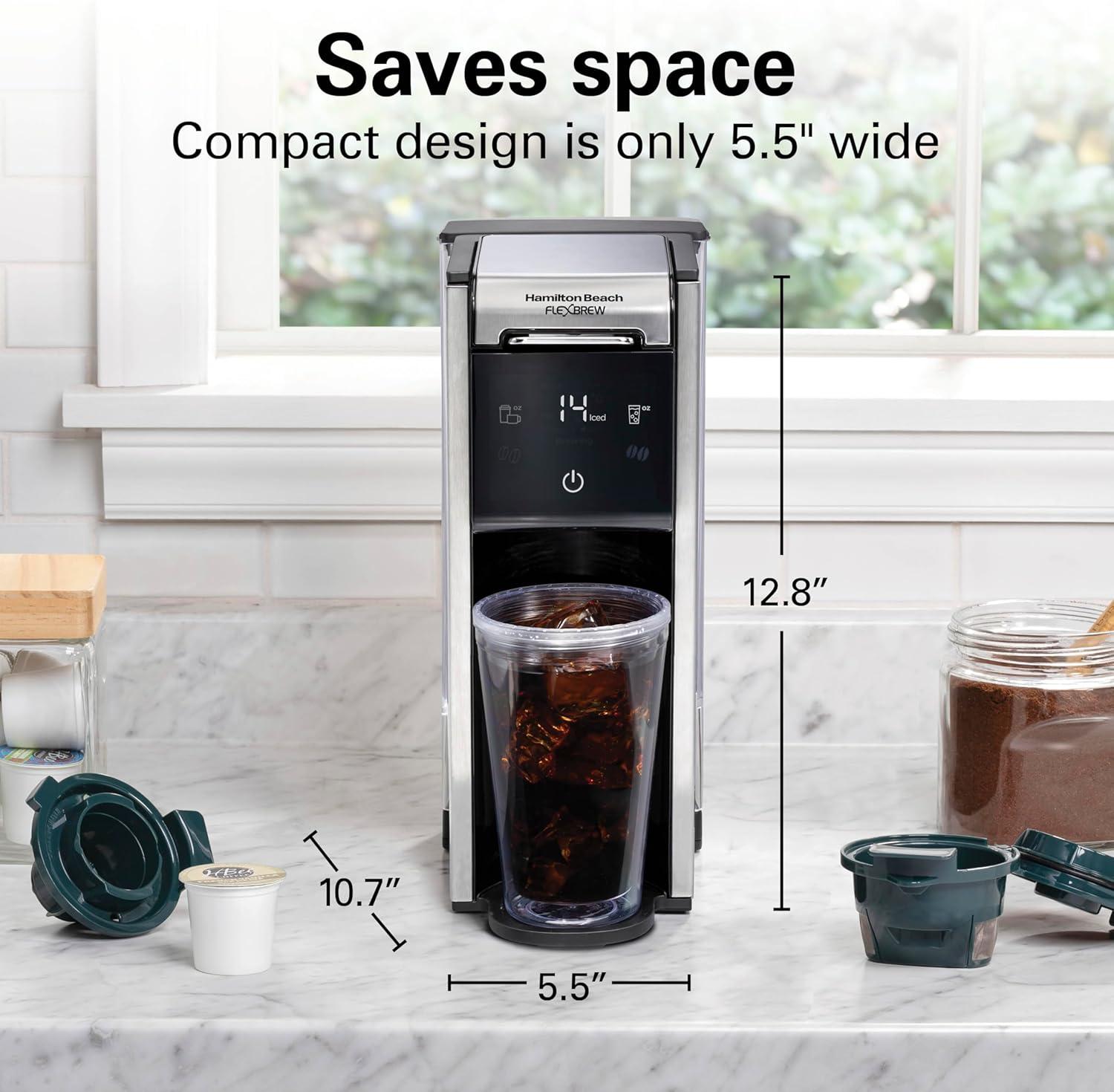 image:imageHamilton Beach FlexBrew Advanced 4in1 Single Serve Hot amp Iced Coffee Maker with Removable 45 oz Water Reservoir Use Pod Packs and Grounds Fast Brewing Black 49925Black