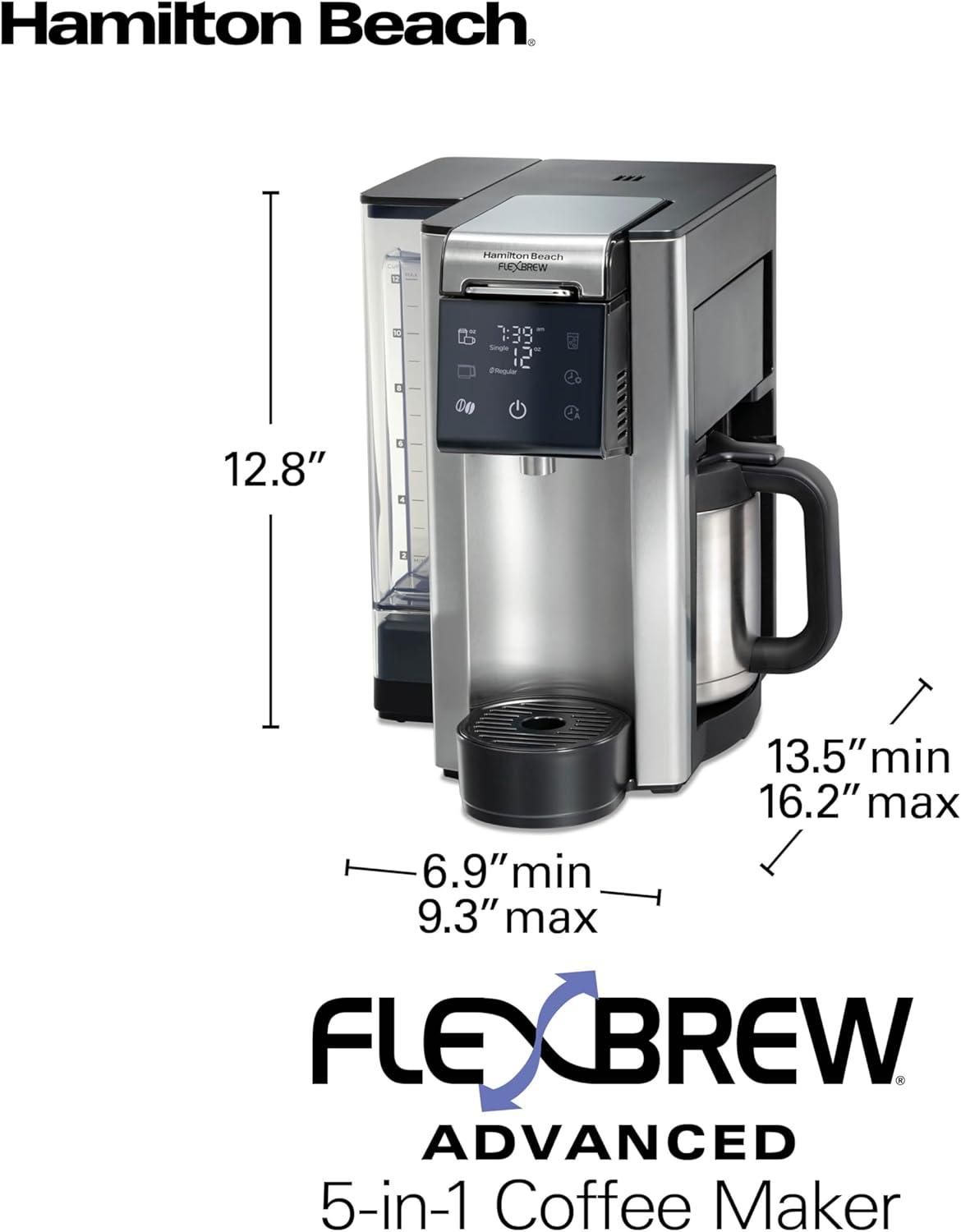 image:imageHamilton Beach FlexBrew Advanced 5in1 Thermal Programmable 12 Cup Drip and Single Serve Hot amp Iced Coffee Maker Movable 60oz Water Reservoir Use Pod Packs and Grounds Fast Brewing Black 49929