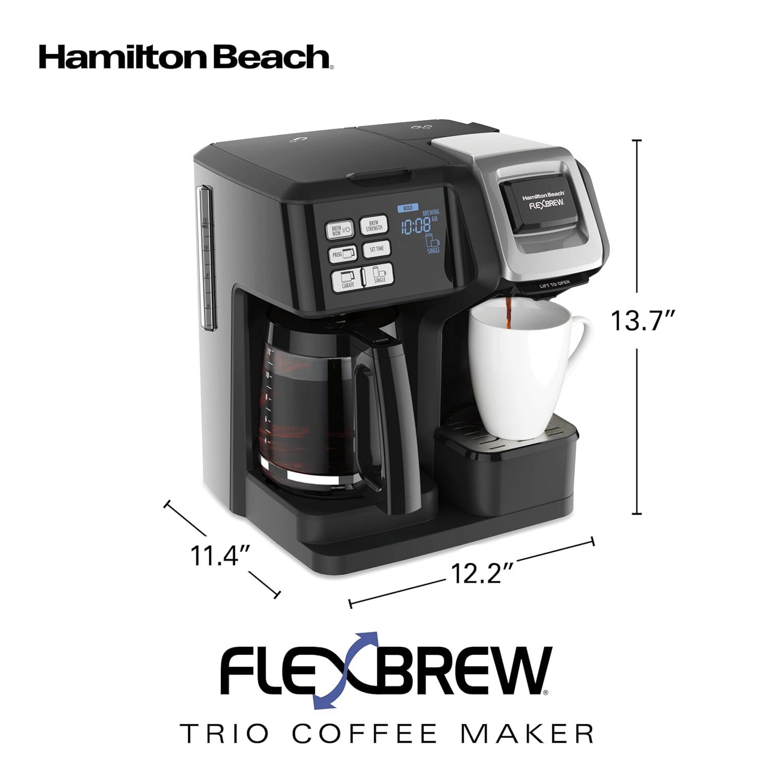 image:imageHamilton Beach FlexBrew Trio 2Way Coffee Maker Compatible with KCup Pods or Grounds Combo Single Serve amp Full 12c Pot Black Fast Brewing 49902Black