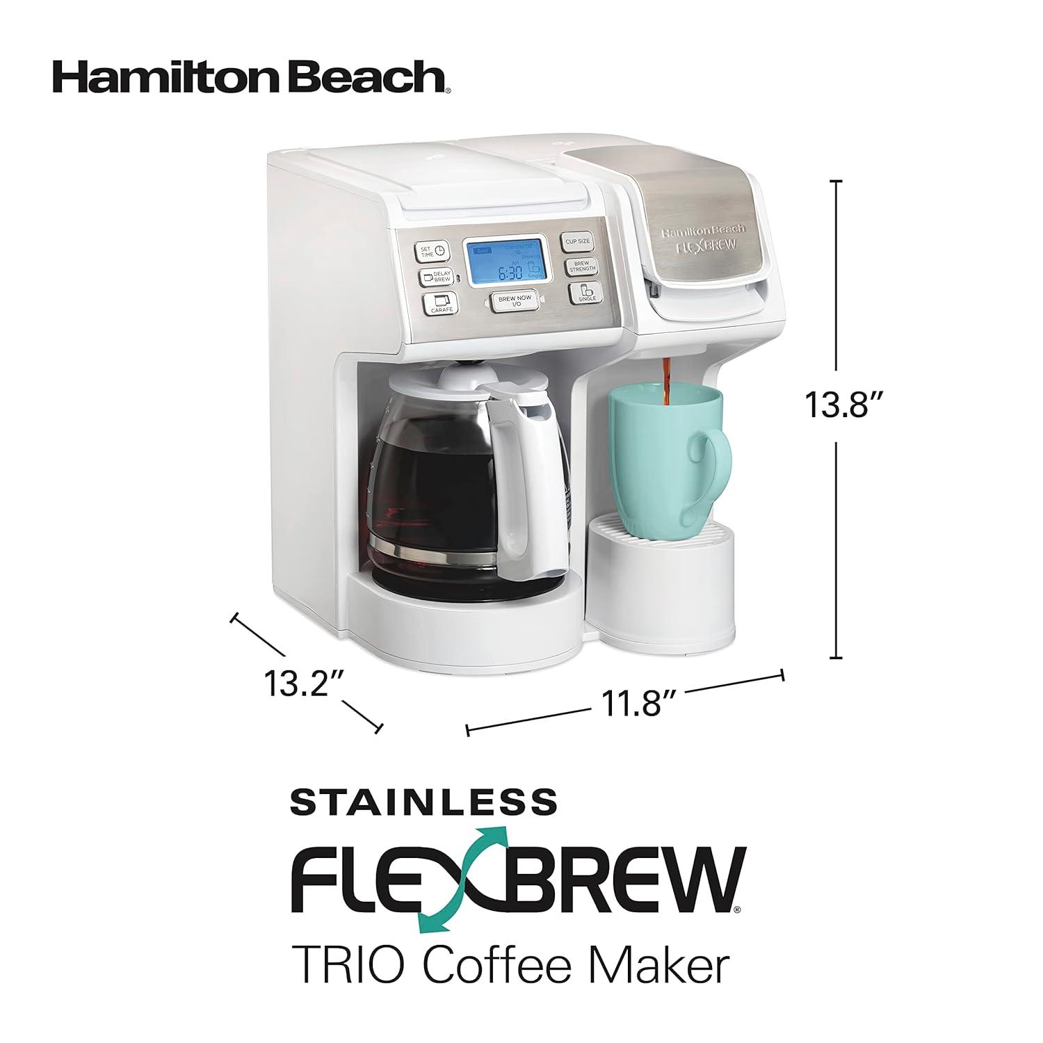 image:imageHamilton Beach FlexBrew Trio 2Way Coffee Maker Compatible with KCup Pods or Grounds Combo Single Serve amp Full 12c Pot Black Fast Brewing 49902White Fast Brewing Removable Reservoir