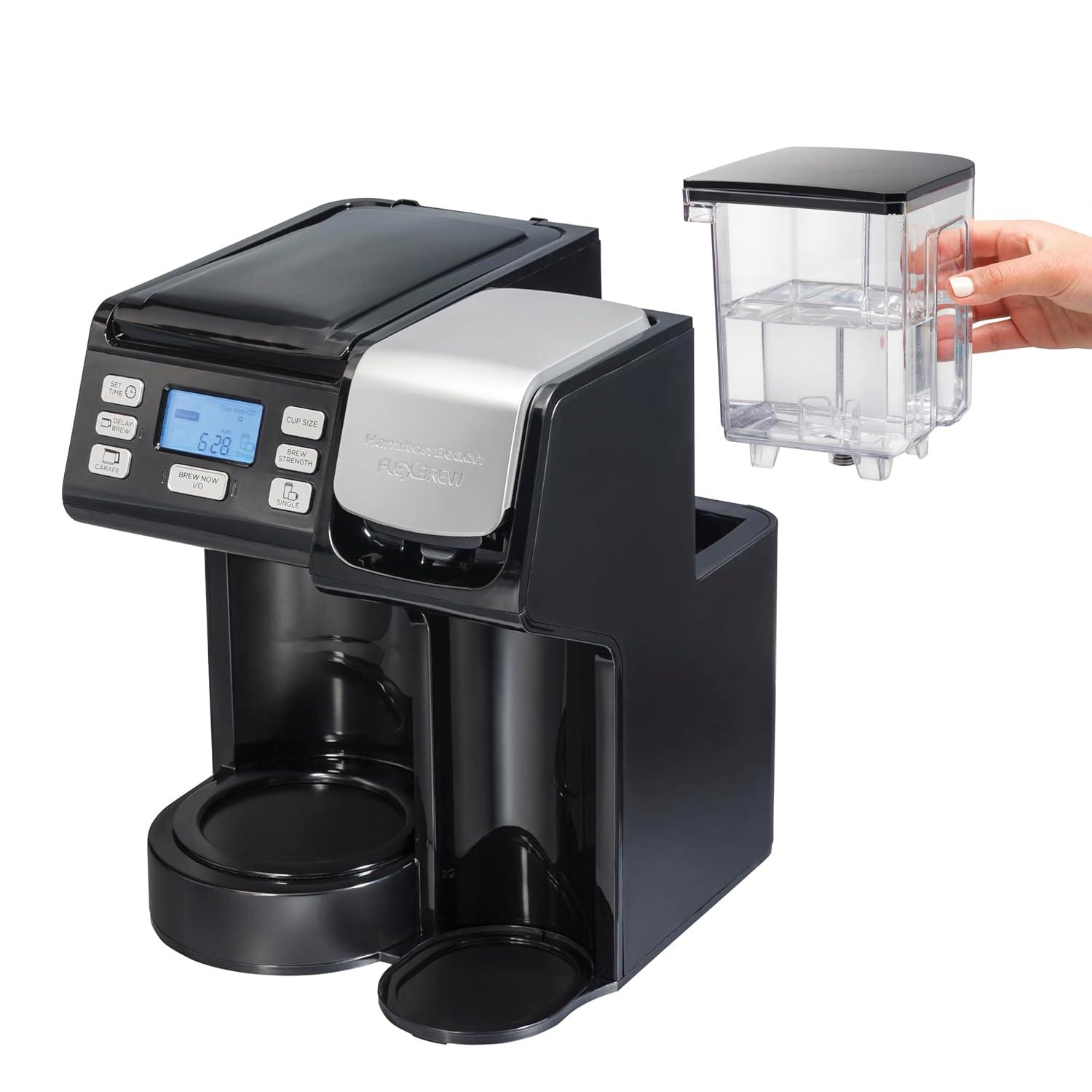 image:imageHamilton Beach FlexBrew Trio 2Way Coffee Maker Compatible with KCup Pods or Grounds Combo Single Serve amp Full 12c Pot BlackBlack Fast Brewing New for 2026