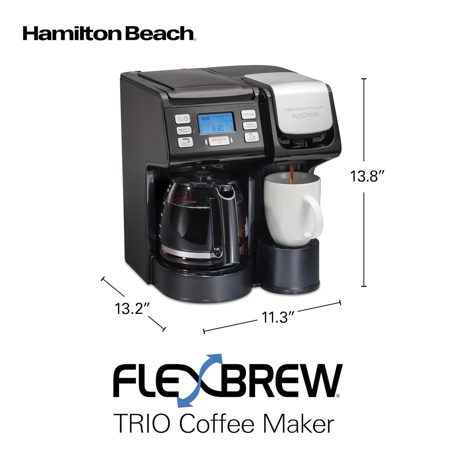 image:imageHamilton Beach FlexBrew Trio 2Way Coffee Maker Compatible with KCup Pods or Grounds Combo Single Serve amp Full 12c Pot BlackBlack Fast Brewing New for 2026