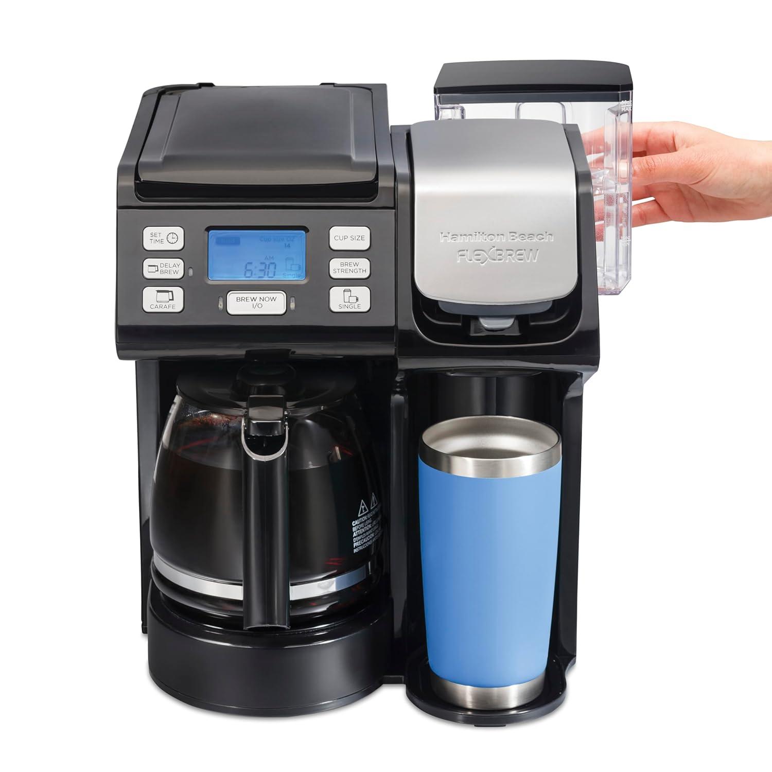 image:imageHamilton Beach FlexBrew Trio 2Way Coffee Maker Compatible with KCup Pods or Grounds Combo Single Serve amp Full 12c Pot BlackBlack Fast Brewing New for 2026