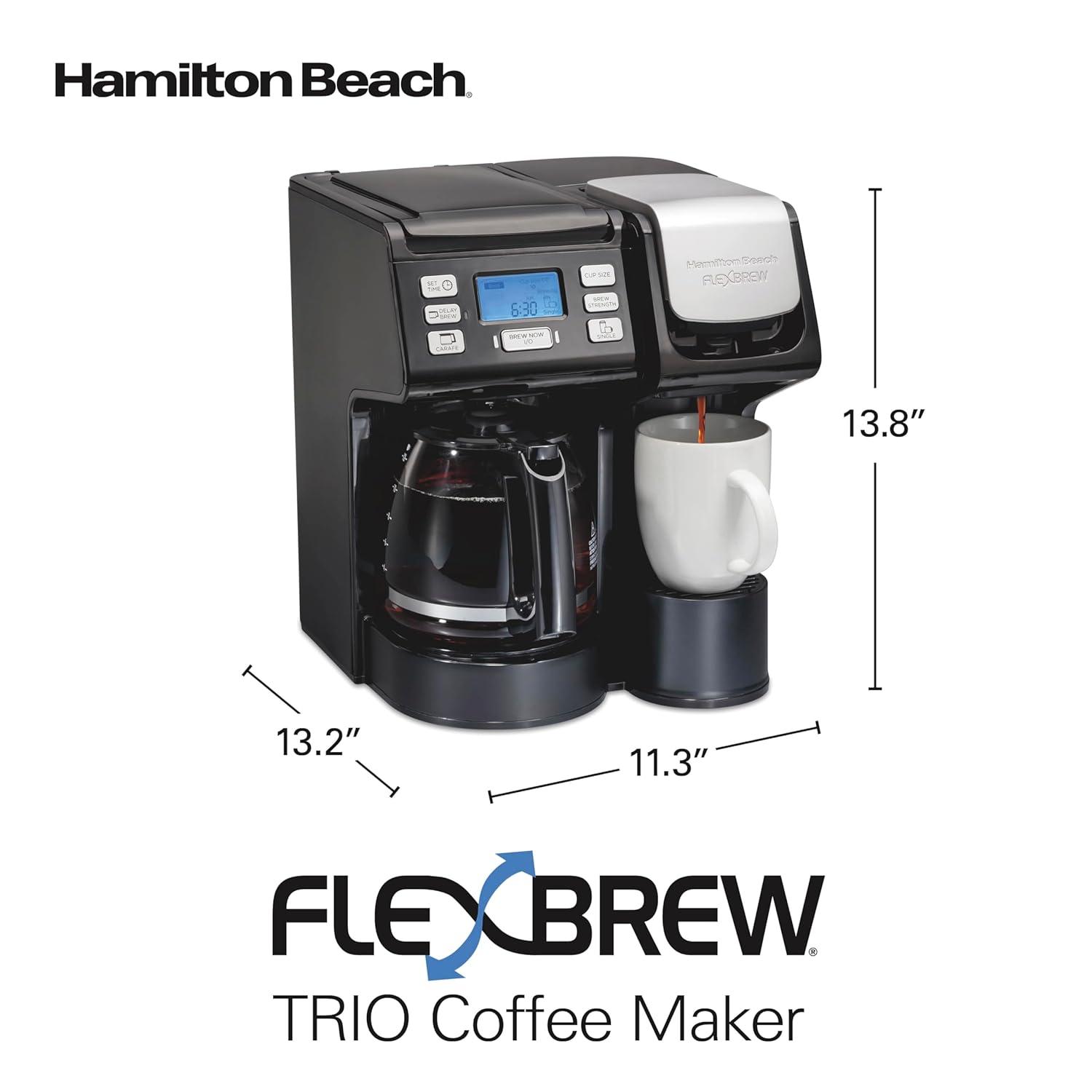 image:imageHamilton Beach FlexBrew Trio 2Way Coffee Maker Compatible with KCup Pods or Grounds Combo Single Serve amp Full 12c Pot BlackBlack Fast Brewing Removable Reservoir