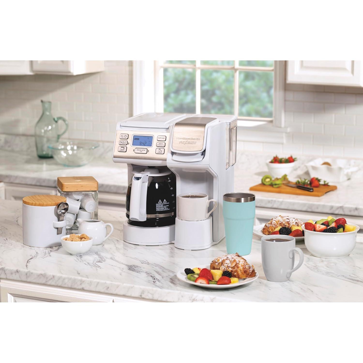 image:imageHamilton Beach FlexBrew Trio 2Way Coffee Maker Compatible with KCup Pods or Grounds Combo Single Serve amp Full 12c Pot BlackWhite Fast Brewing Removable Reservoir