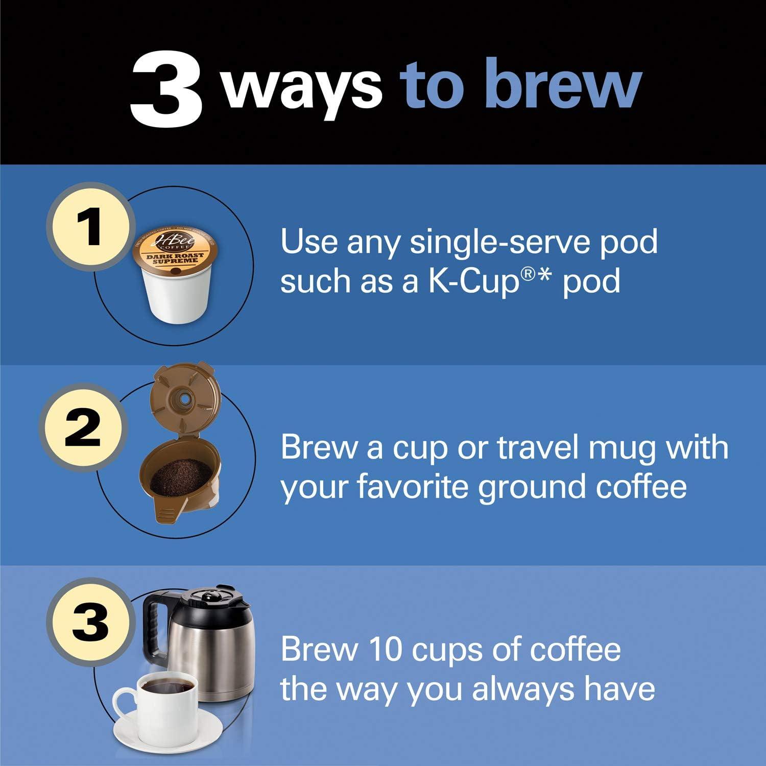 image:imageHamilton Beach FlexBrew Trio 2Way Coffee Maker Compatible with KCup Pods or Grounds Combo Single Serve amp Full 12c Thermal Pot Black and Stainless Fast Brewing10 Cups