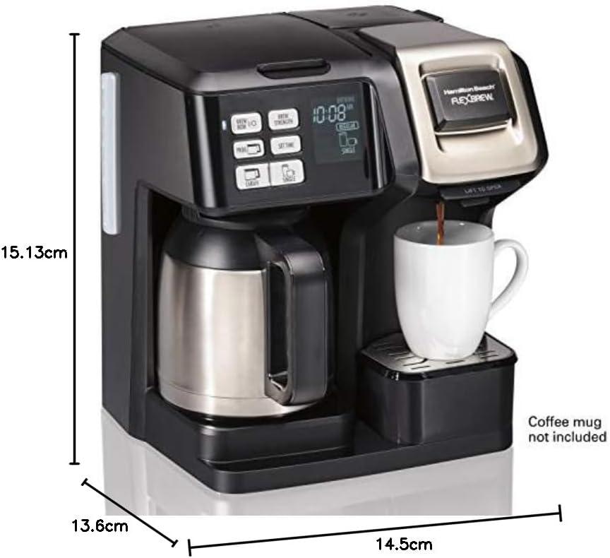 image:imageHamilton Beach FlexBrew Trio 2Way Coffee Maker Compatible with KCup Pods or Grounds Combo Single Serve amp Full 12c Thermal Pot Black and Stainless Fast Brewing10 Cups