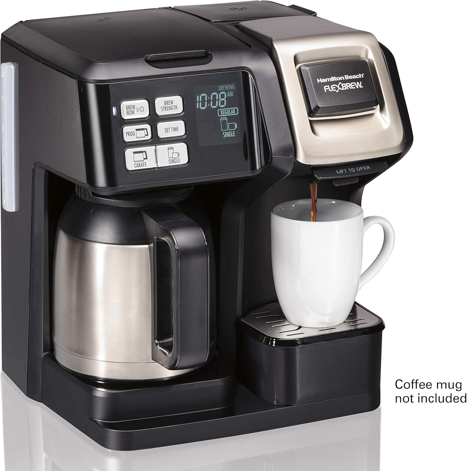 image:imageHamilton Beach FlexBrew Trio 2Way Coffee Maker Compatible with KCup Pods or Grounds Combo Single Serve amp Full 12c Thermal Pot Black and Stainless Fast Brewing10 Cups
