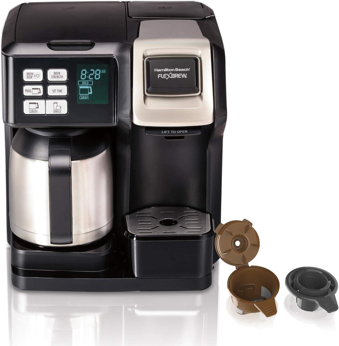 image:imageHamilton Beach FlexBrew Trio 2Way Coffee Maker Compatible with KCup Pods or Grounds Combo Single Serve amp Full 12c Thermal Pot Black and Stainless Fast Brewing10 Cups
