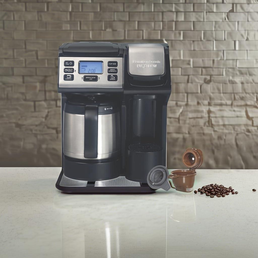 image:imageHamilton Beach FlexBrew Trio 2Way Coffee Maker Compatible with KCup Pods or Grounds Combo Single Serve amp Full 12c Thermal Pot Black and Stainless Fast Brewing12 Cups