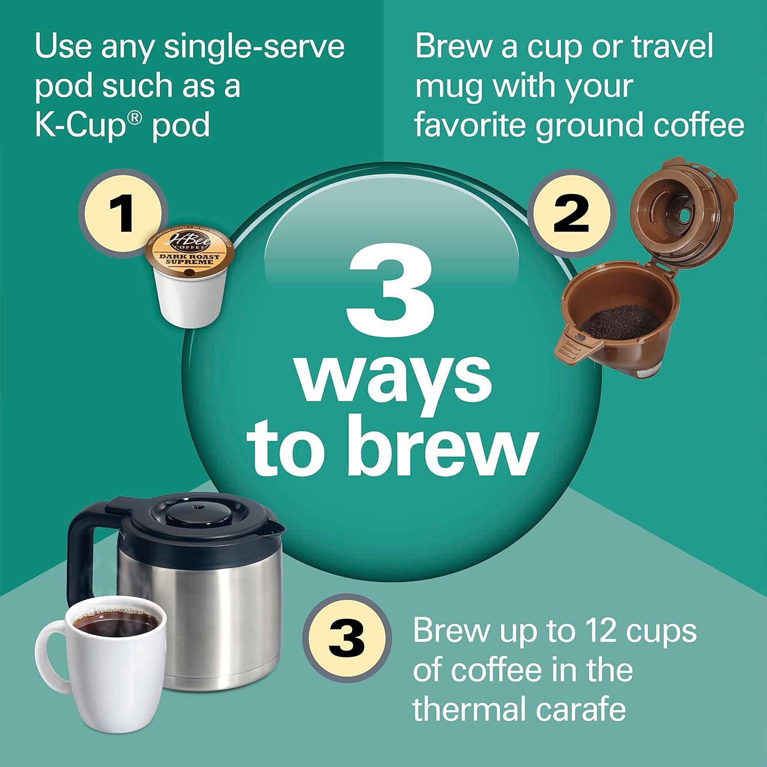 image:imageHamilton Beach FlexBrew Trio 2Way Coffee Maker Compatible with KCup Pods or Grounds Combo Single Serve amp Full 12c Thermal Pot Black and Stainless Fast Brewing12 Cups