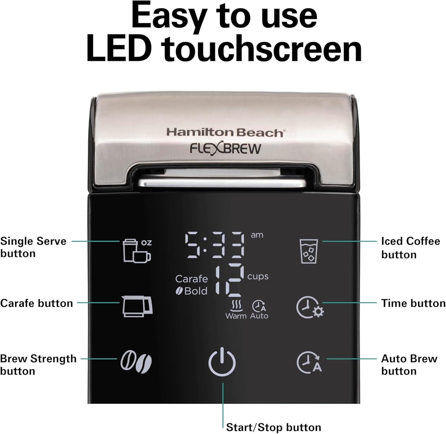 image:imageHamilton Beach Flexbrew Advanced 5in1 Programmable 12 Cup Drip and Single Serve Hot amp Iced Coffee Maker with Movable 60 oz Reservoir Pod Packs and Grounds Fast Brewing Black