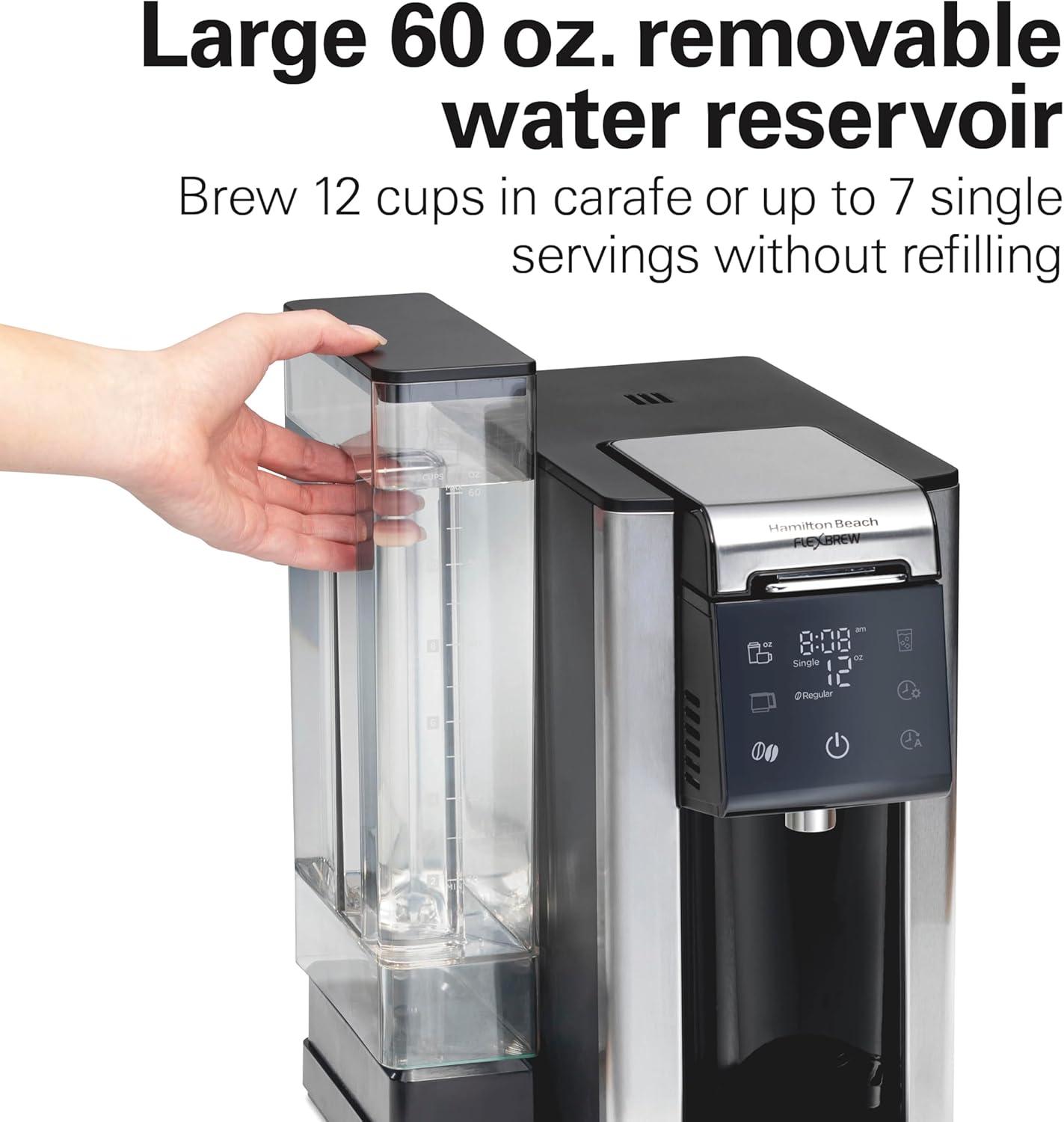 image:imageHamilton Beach Flexbrew Advanced 5in1 Programmable 12 Cup Drip and Single Serve Hot amp Iced Coffee Maker with Movable 60 oz Reservoir Pod Packs and Grounds Fast Brewing Black