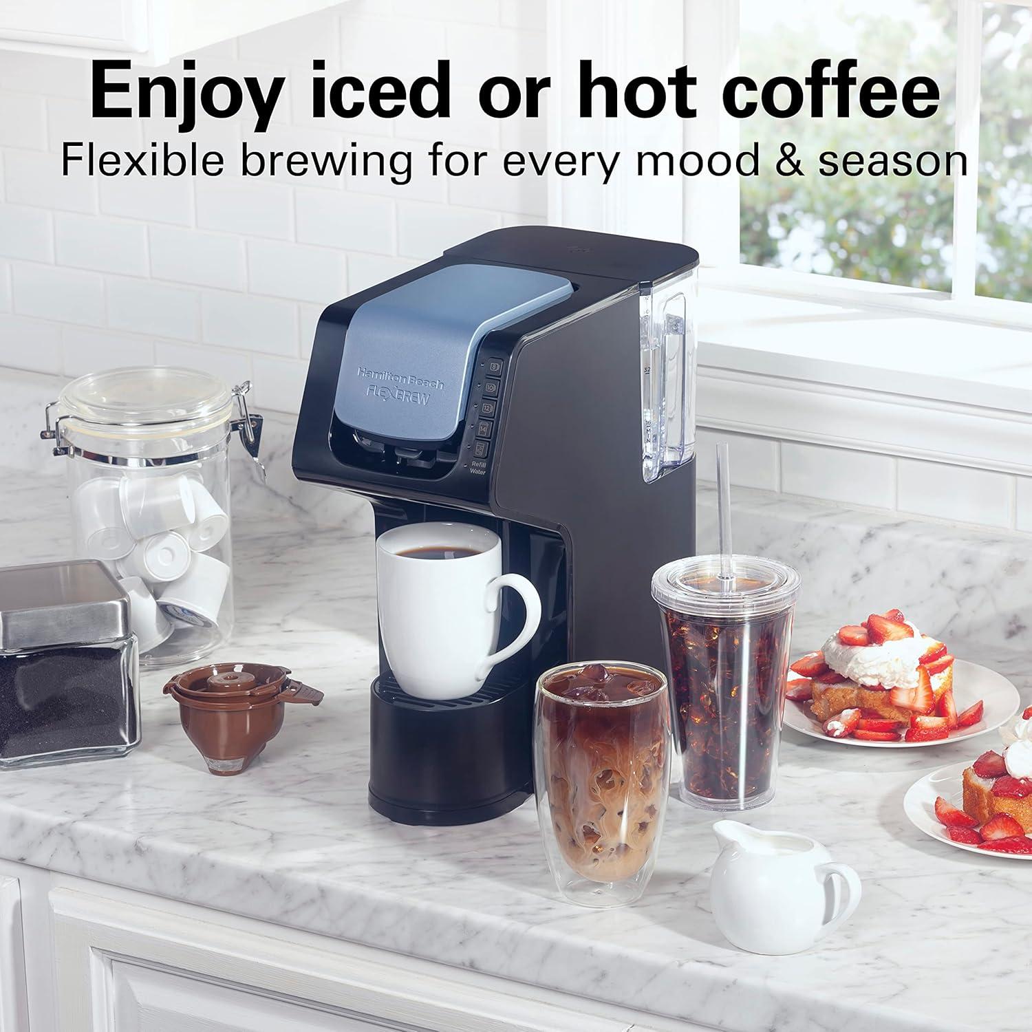 image:imageHamilton Beach Gen 4 FlexBrew SingleServe Hot amp Iced Coffee Maker with Removable Reservoir Compatible with Pod Packs and Grounds 50 oz 4 Fast Brewing Options Black