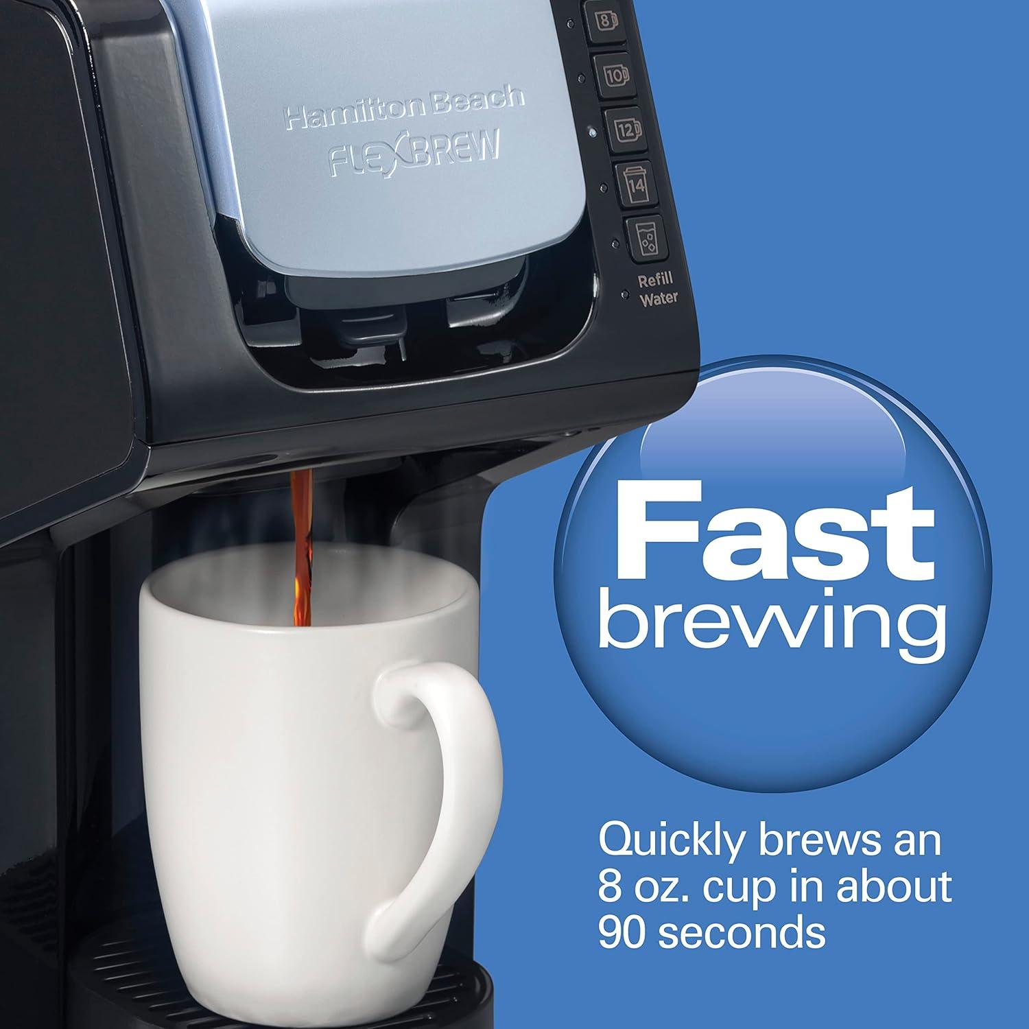 image:imageHamilton Beach Gen 4 FlexBrew SingleServe Hot amp Iced Coffee Maker with Removable Reservoir Compatible with Pod Packs and Grounds 50 oz 4 Fast Brewing Options Black