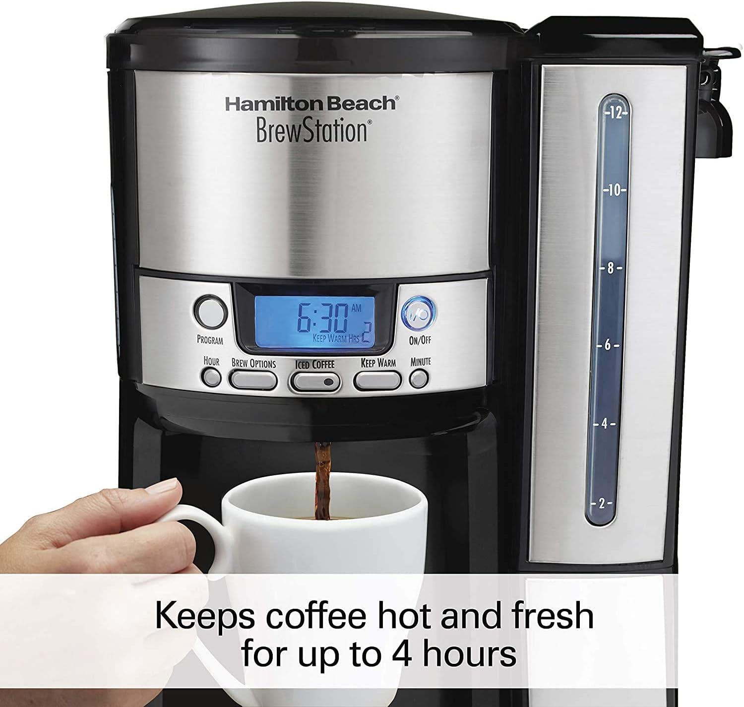 image:imageHamilton Beach One Press Programmable Dispensing 12 Cup Coffee Maker with Internal Coffee Pot Stays Warm and Fresh for Hours 60 oz Removable Reservoir Black amp Stainless Steel 47950Black Stainless steel