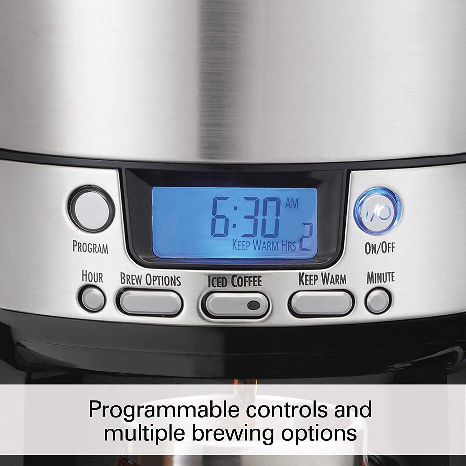 image:imageHamilton Beach One Press Programmable Dispensing 12 Cup Coffee Maker with Internal Coffee Pot Stays Warm and Fresh for Hours 60 oz Removable Reservoir Black amp Stainless Steel 47950Black Stainless steel