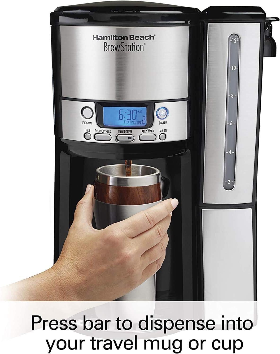 image:imageHamilton Beach One Press Programmable Dispensing 12 Cup Coffee Maker with Internal Coffee Pot Stays Warm and Fresh for Hours 60 oz Removable Reservoir Black amp Stainless Steel 47950Black Stainless steel