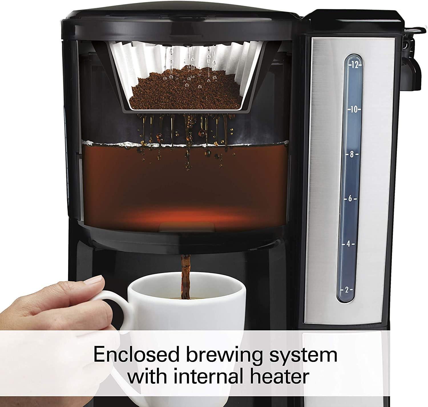 image:imageHamilton Beach One Press Programmable Dispensing 12 Cup Coffee Maker with Internal Coffee Pot Stays Warm and Fresh for Hours 60 oz Removable Reservoir Black amp Stainless Steel 47950Black Stainless steel