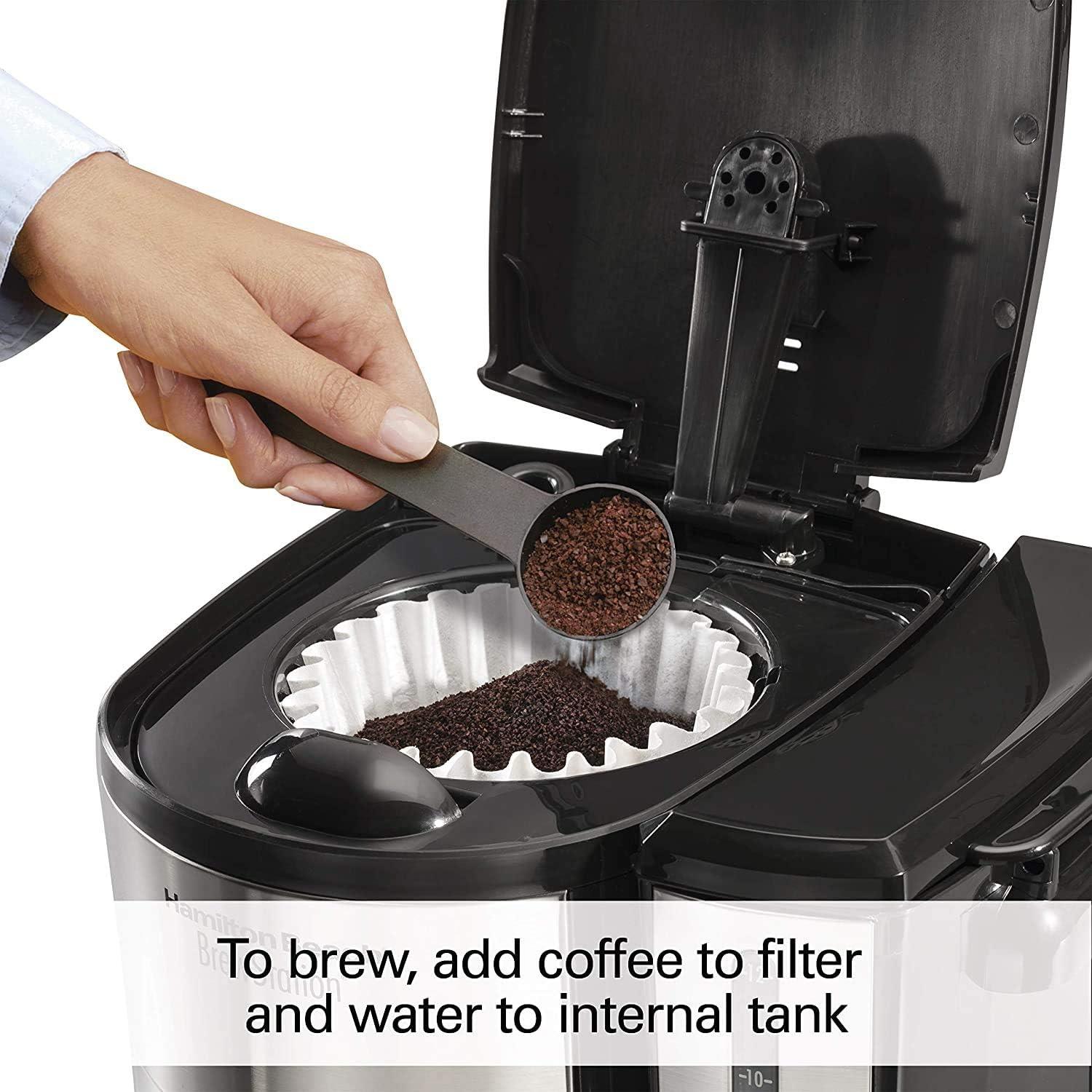 image:imageHamilton Beach One Press Programmable Dispensing 12 Cup Coffee Maker with Internal Coffee Pot Stays Warm and Fresh for Hours 60 oz Removable Reservoir Black amp Stainless Steel 47950Black Stainless steel